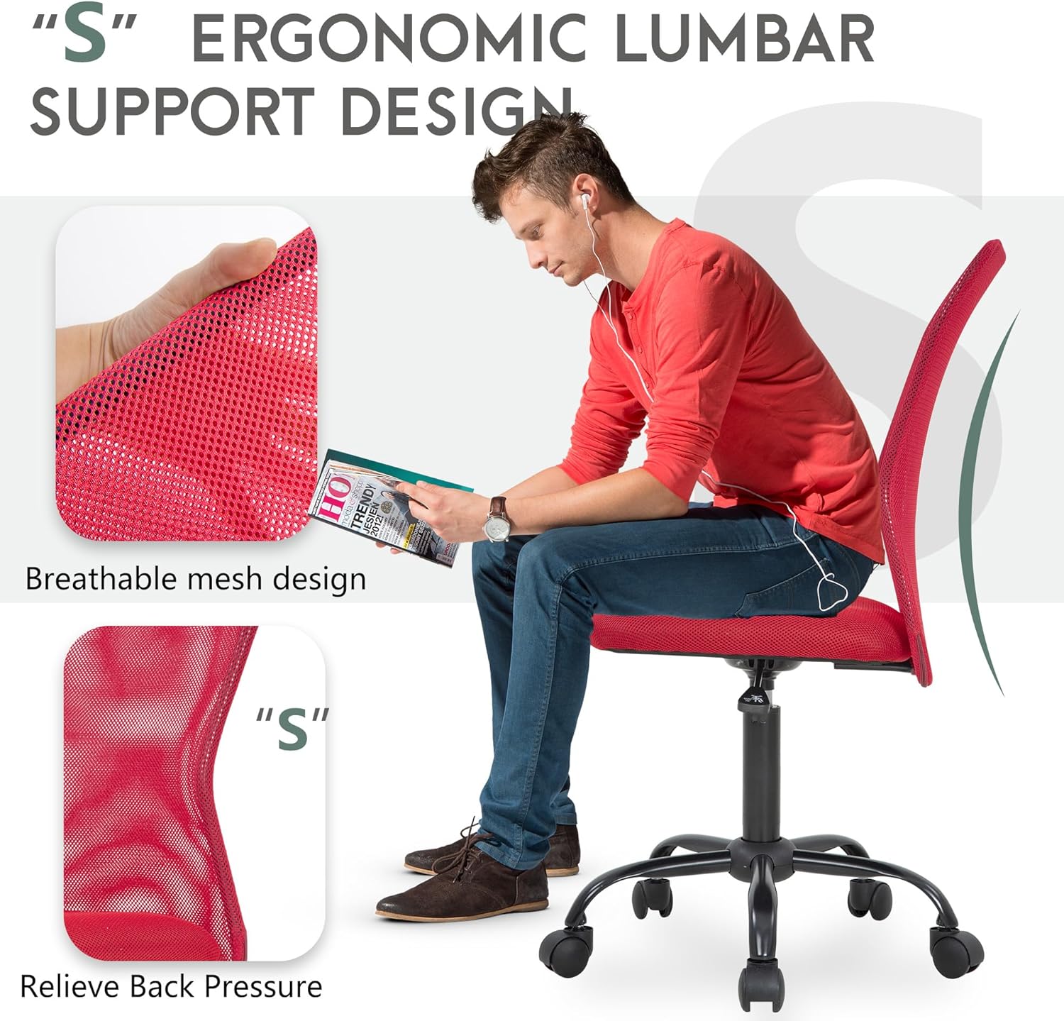 PayLessHere Silla de oficina, silla de escritorio, silla ergonómica de malla para computadora, soporte para espalda, moderno, ejecutivo, respaldo