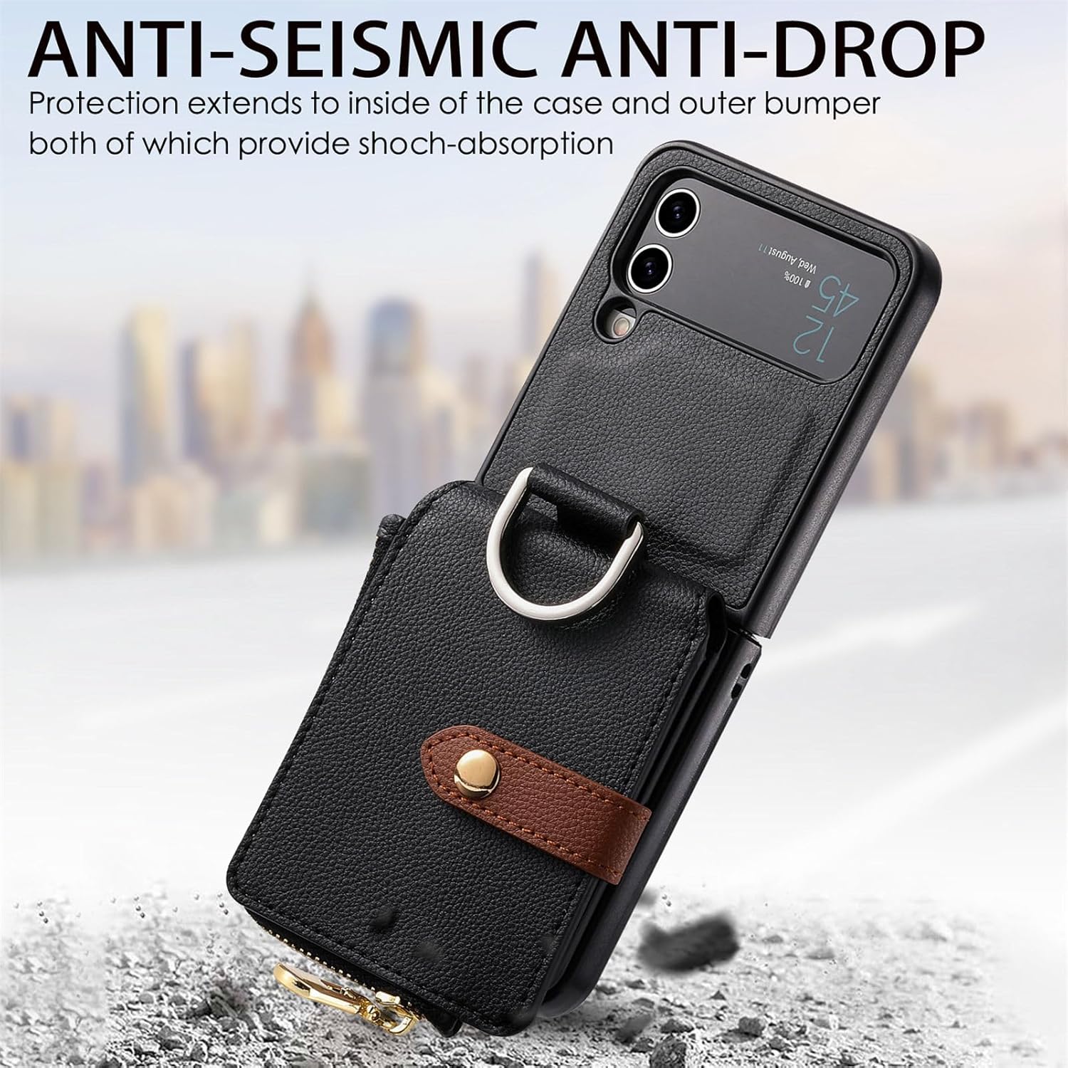 Asuwish Compatible con Samsung Galaxy Z Flip 4 5G 2022 – Funda tipo cartera y ranura para tarjetas, anillo con cierre magnético, a prueba de golpes,