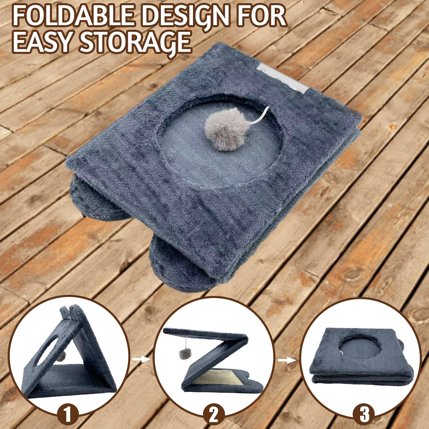 Fhiny Poste rascador triangular para gatos, sisal natural para gatos con bola de felpa colgante, nido de cueva para mascotas, centro de actividades