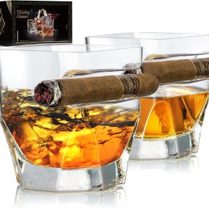 YouYah – Juego de 2 vasos de whisky de cigarros con soporte para puros, juego de vasos de whisky de cristal con reposo para puros para brandy, YouYah – Juego de 2 vasos de whisky de cigarros con soporte para puros, juego de vasos de whisky de cristal con reposo para puros para brandy,