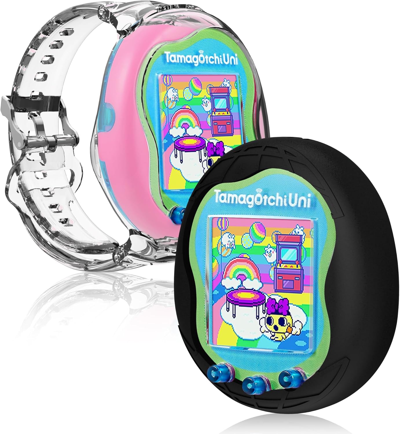Paquete de 2 fundas para Tamagotchi Uni, funda de silicona + funda protectora de TPU para Tamagotchi Uni Interactive Virtual Pet Game Machine (negro