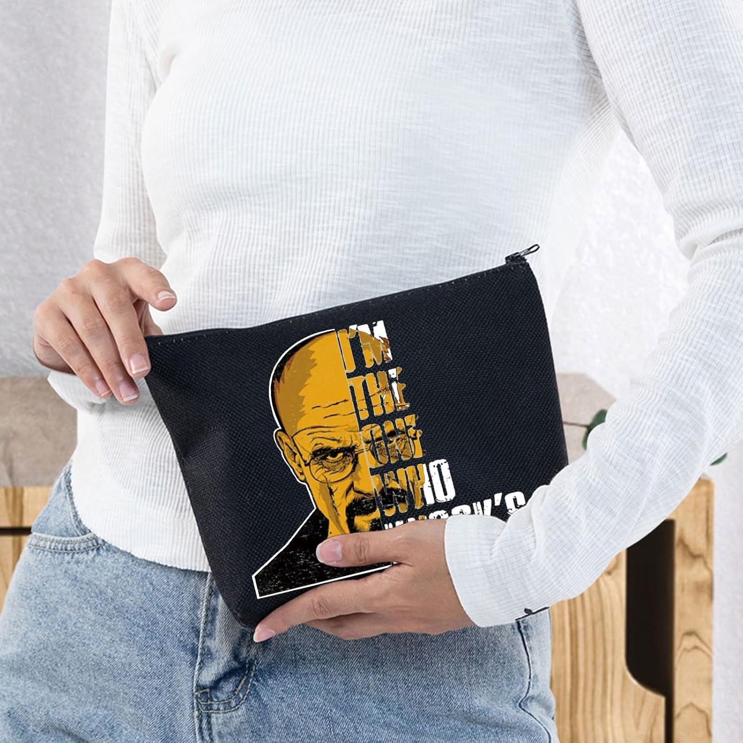 Walter White Bolsa de maquillaje cosmética Walter White Fans Regalos I Am The One Who Knocks, bolsa de maquillaje con cremallera para fanáticos de