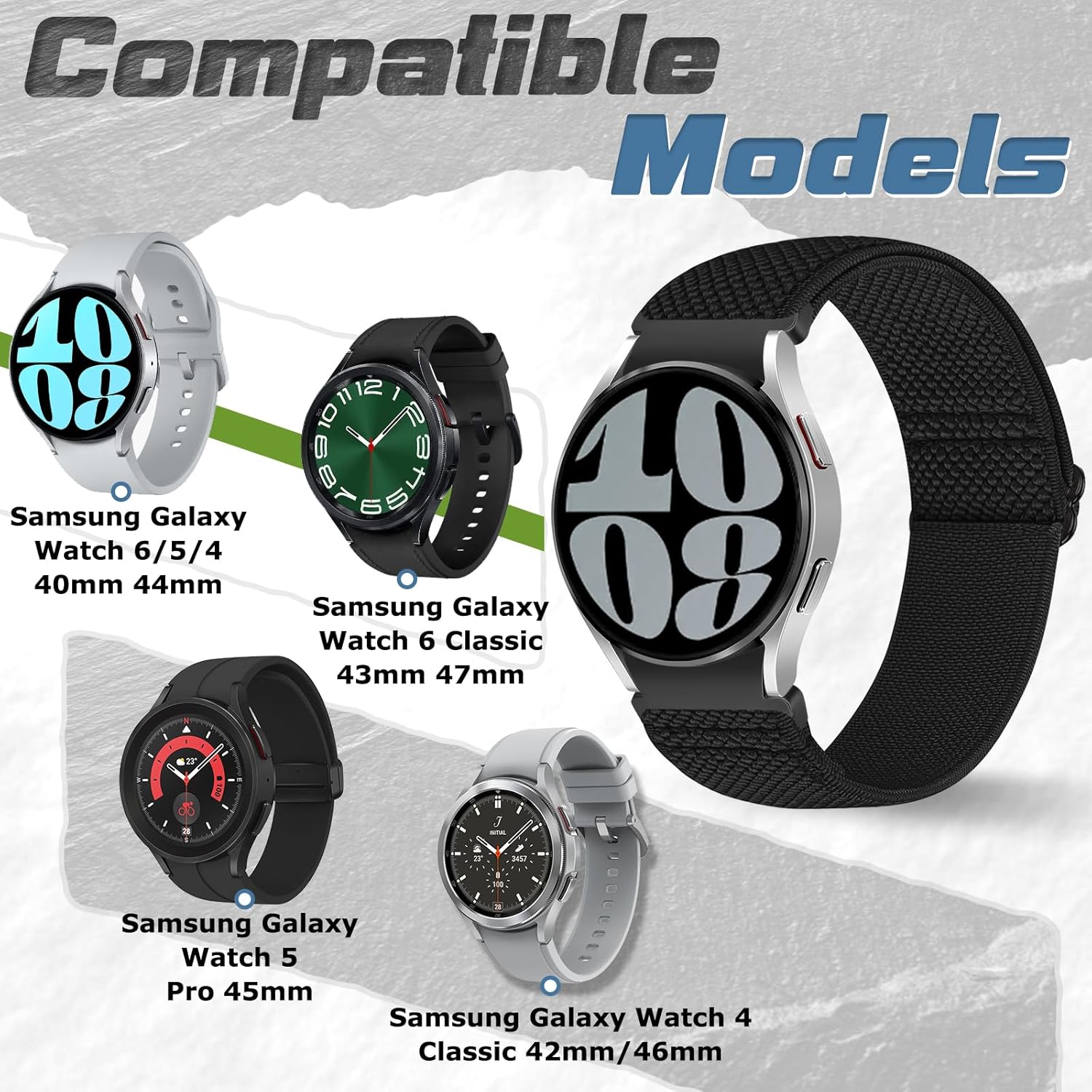Correas elásticas de reloj compatibles con Samsung Galaxy Watch 654 de 1.575 pulgadas, 1.732 pulgadas, Galaxy Watch 6 Classic de 1.732 pulgadas,