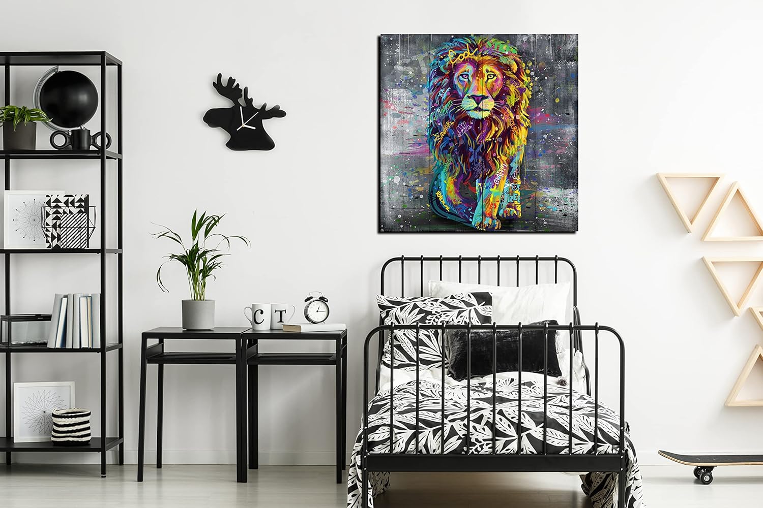Xxliren Lienzo de grafiti con imágenes de león para sala de estar, tamaño grande, pintura de león, decoración de pared para decoración de habitación