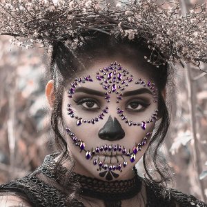 Calcomanías de tatuaje de calavera de azúcar con diamantes de imitación para Halloween, joyas para la cara, gemas para el Día de los Muertos, kit de Calcomanías de tatuaje de calavera de azúcar con diamantes de imitación para Halloween, joyas para la cara, gemas para el Día de los Muertos, kit de