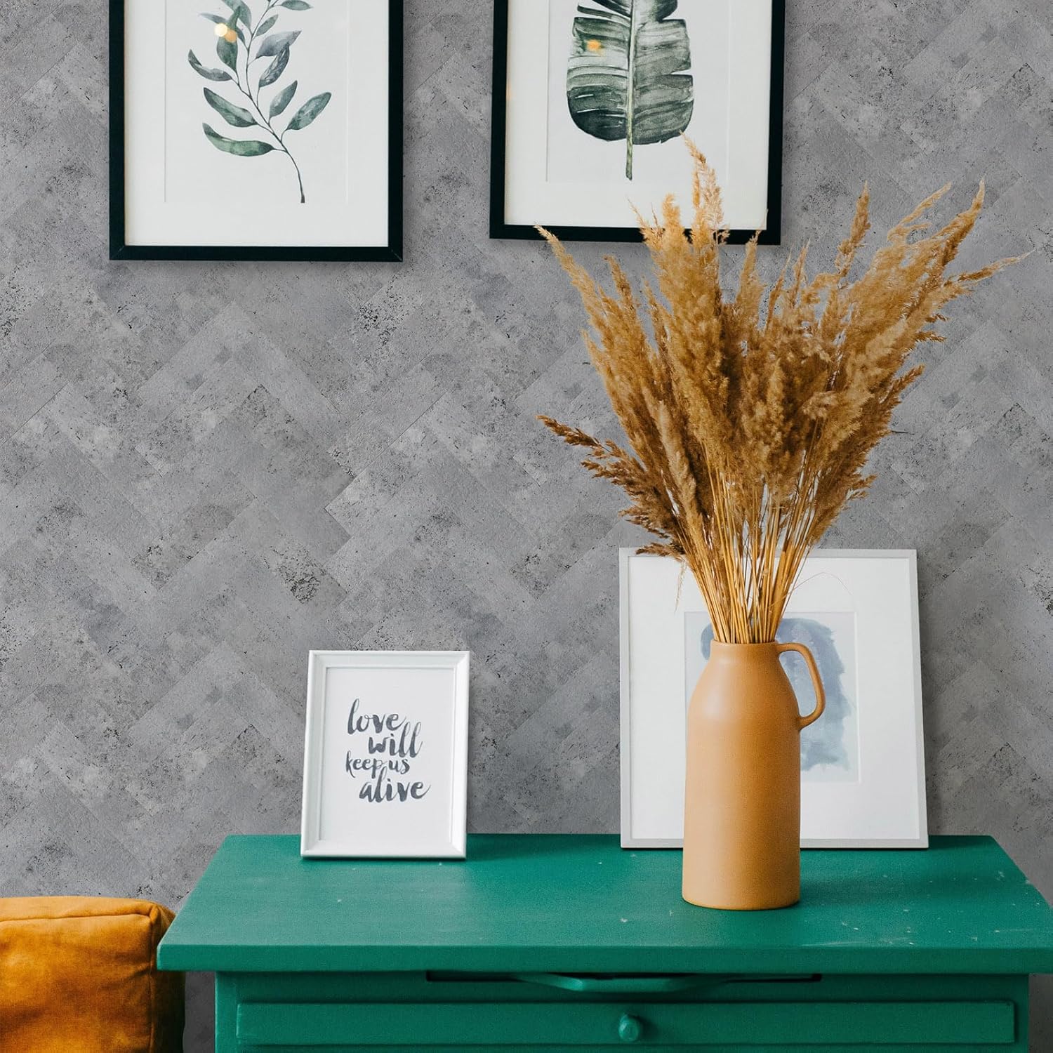 Yipscazo Azulejos gruesos de 10 hojas de espiga para despegar y pegar, azulejos de pared de cemento gris de PVC 3D de 12 x 12 pulgadas para