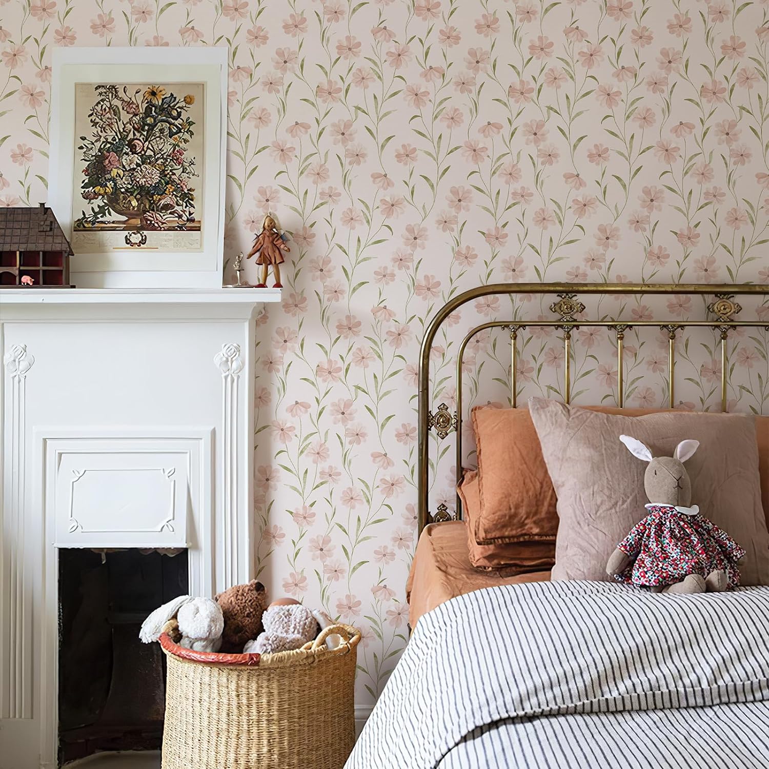 Papel tapiz floral para despegar y pegar, papel tapiz de margaritas rosas de verano, papel tapiz adhesivo para decoración de pared (393 x 17.7
