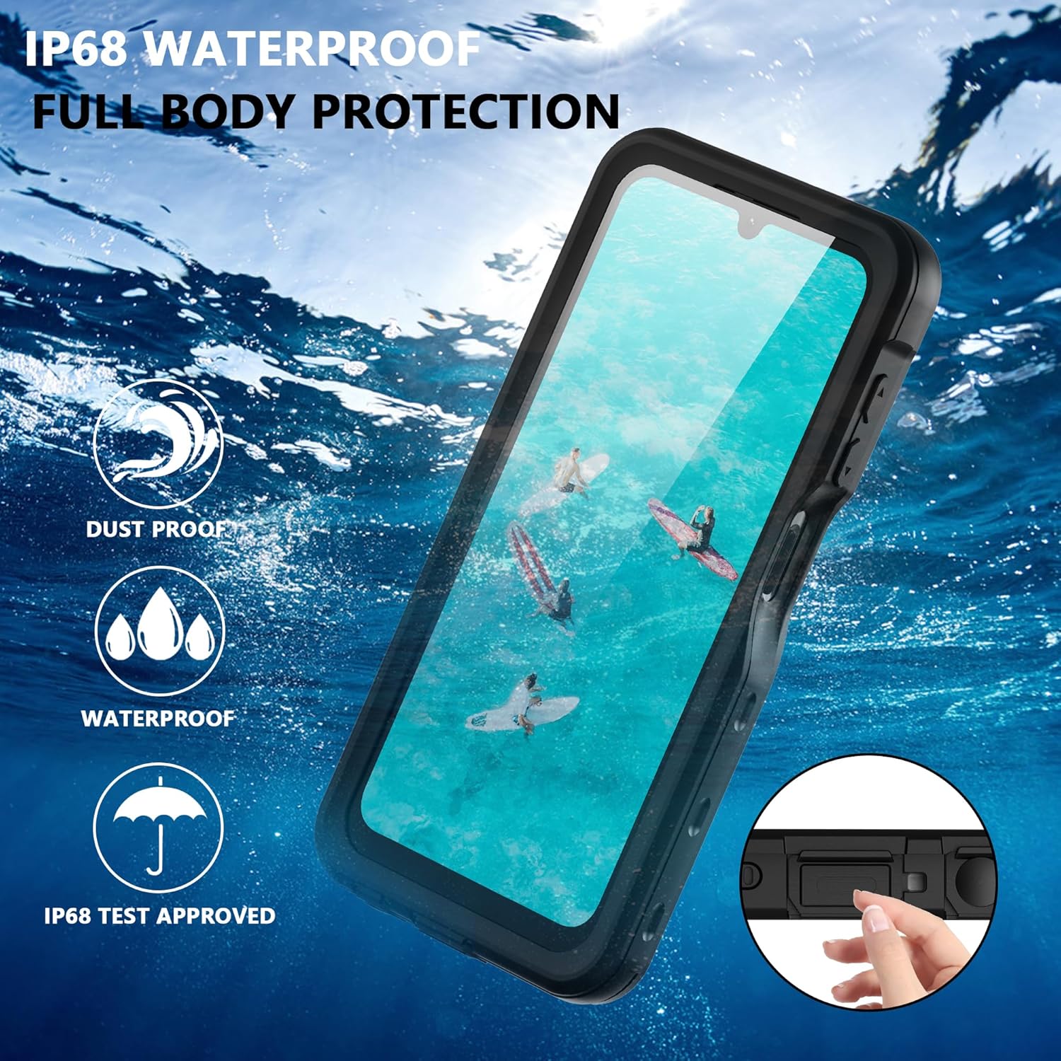 Funda impermeable para teléfono Samsung Galaxy A24 4GA25 5G, protector de pantalla y lente transparente, protector de cuerpo completo, resistente a