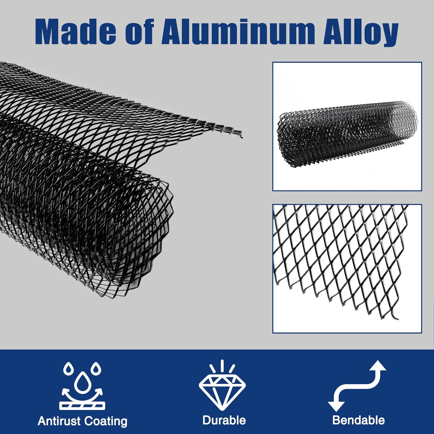 Tongze Malla metálica negra universal de 40 “x 13” aleación de aluminio 0.394 x 0.787 in Rhombic Hole Car Grill Mesh para rejilla delantera Insertar