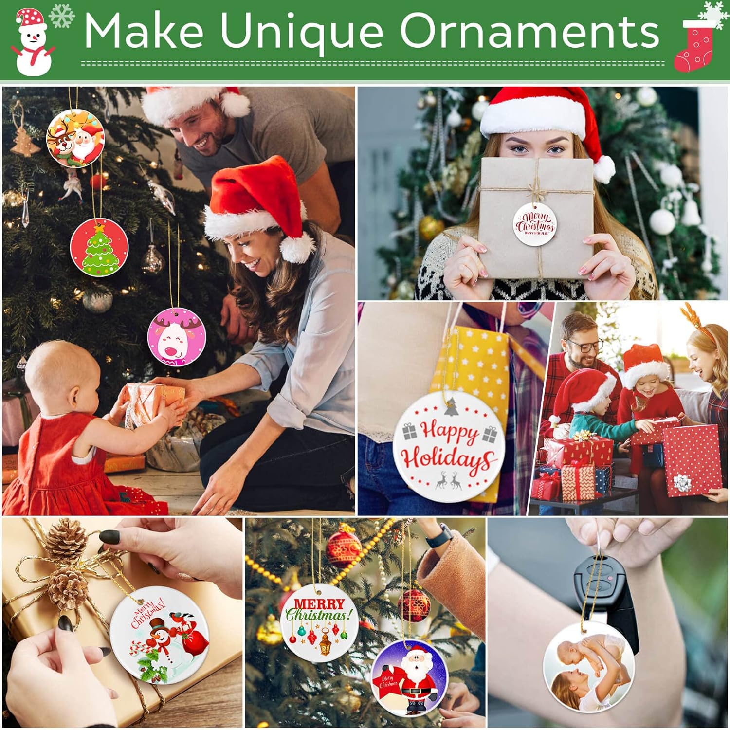 Adornos de sublimación de 3 pulgadas, 50 piezas redondas en blanco de sublimación, adornos de Navidad para decoración de árbol de Navidad,