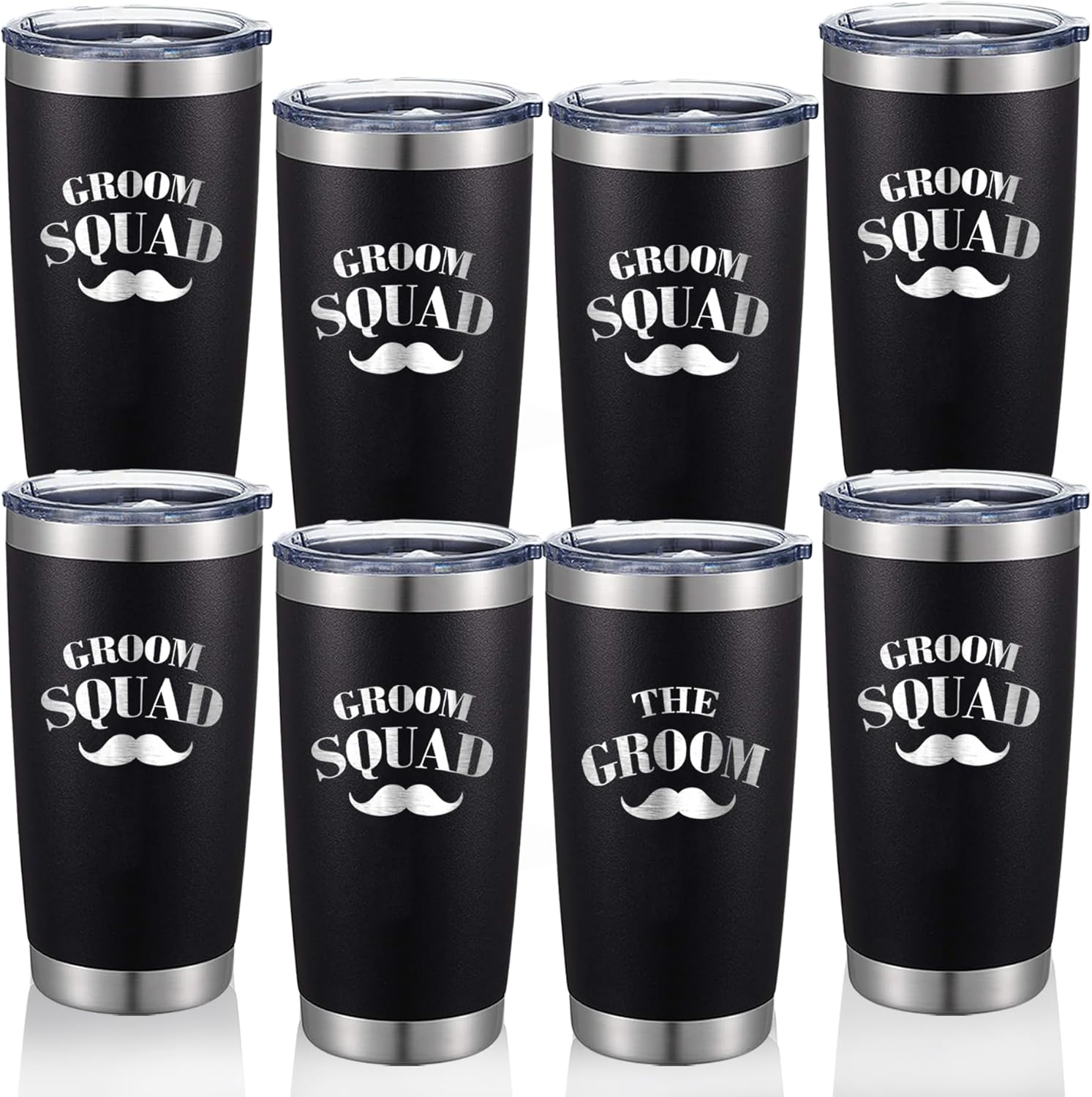Juego de 8 vasos de viaje de acero inoxidable para padrinos de boda, regalos de despedida de soltero (escuadrón de novios)
