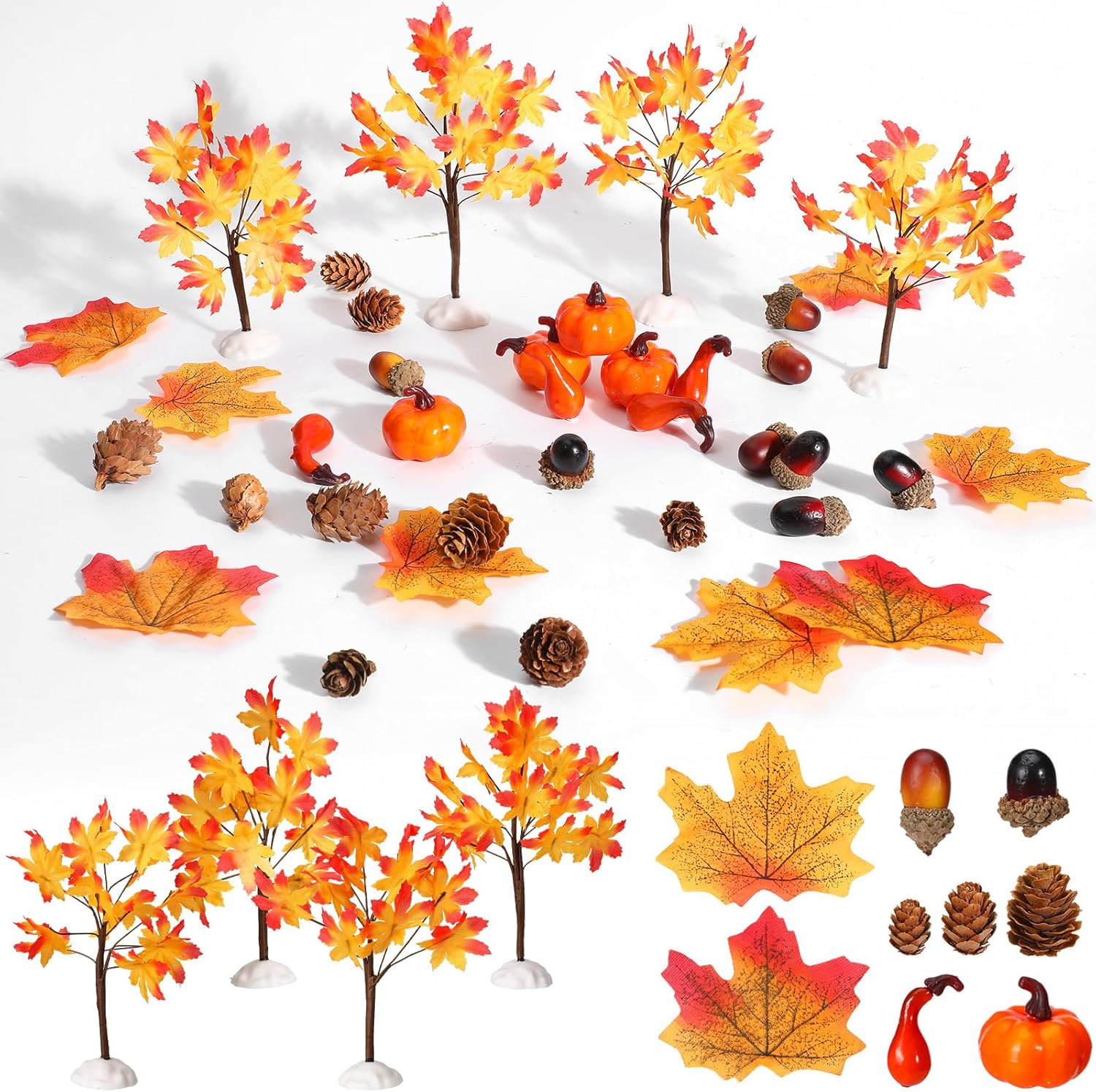 Juego de 30 piezas de accesorios de cosecha de micro paisajes en miniatura de otoño, exhibiciones de pueblo, mini árboles de arce, hojas de roble y