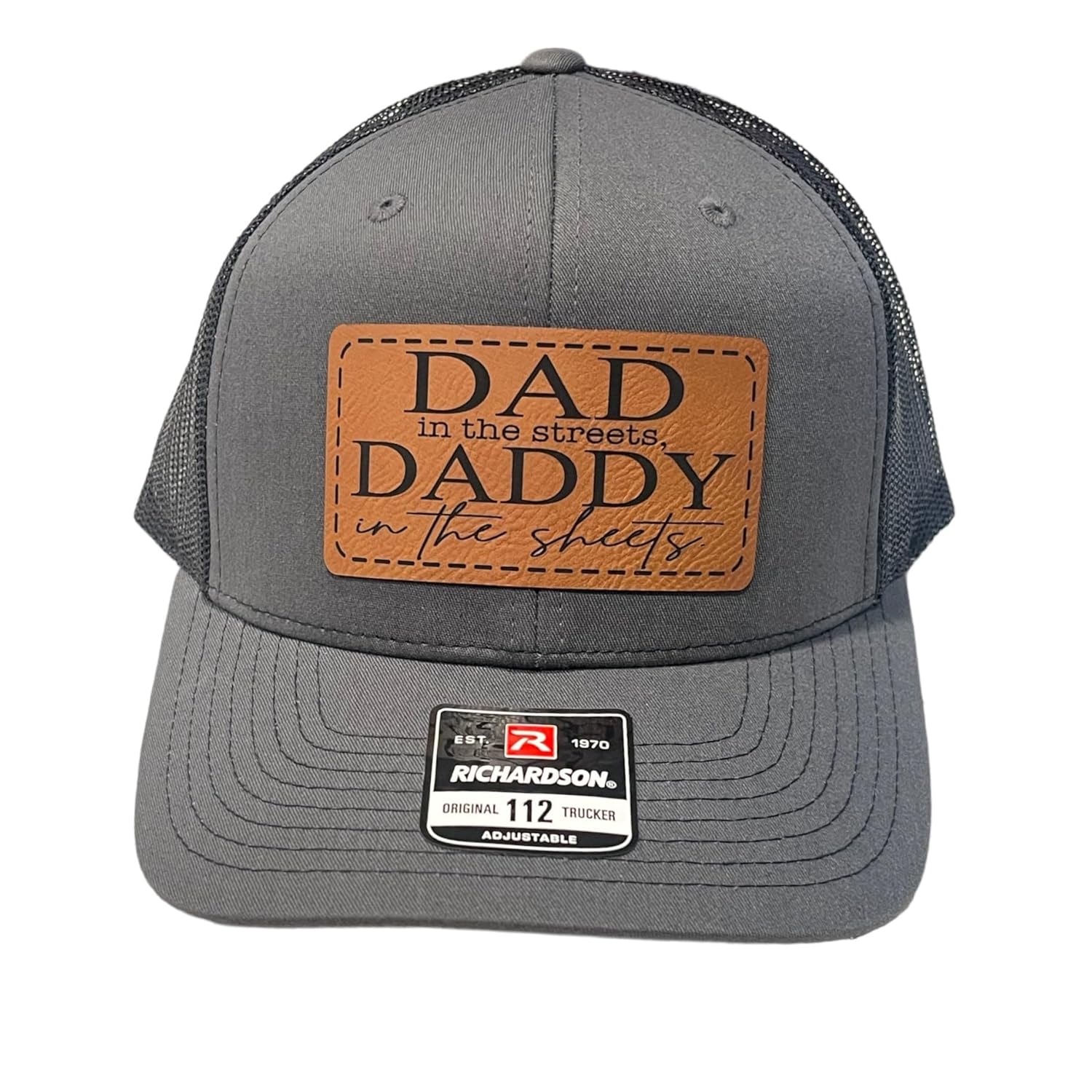 Dad In The Streets Daddy In The Sheets Hat Mens Funny Dad Baseball Cap (CharcoalBlk with Rawhide Patch)