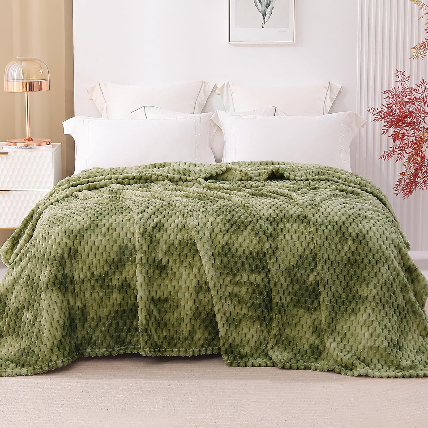Exclusivo Mezcla Manta de forro polar suave tamaño King, 90 x 104 pulgadas, elegante manta de terciopelo jacquard para cama, acogedora, suave y