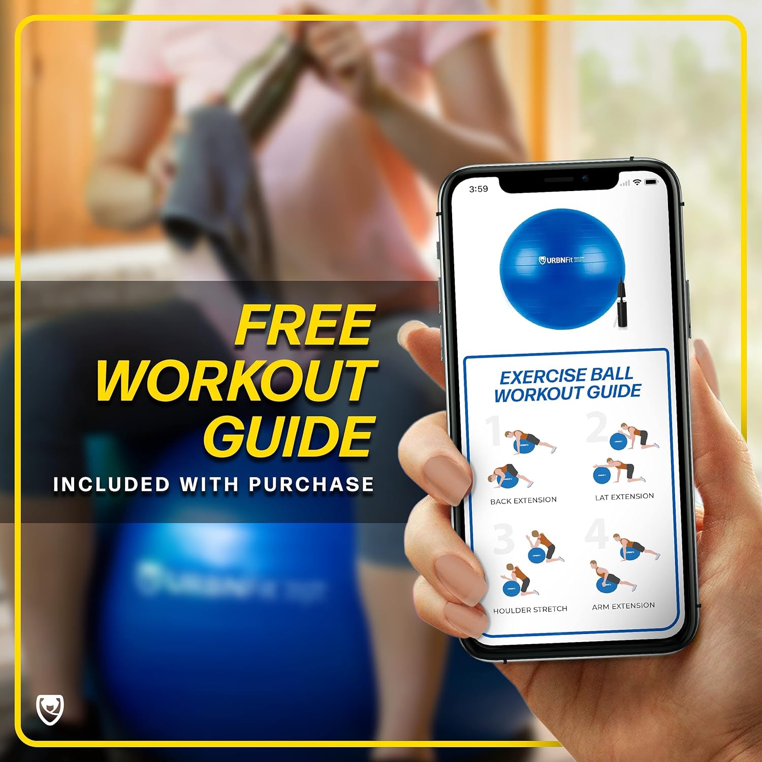 URBNFit – Pelota de ejercicio, entrenamiento y yoga en varios tamaños, pelota para embarazo y estabilidad, antiestallido, incluye bomba de inflado