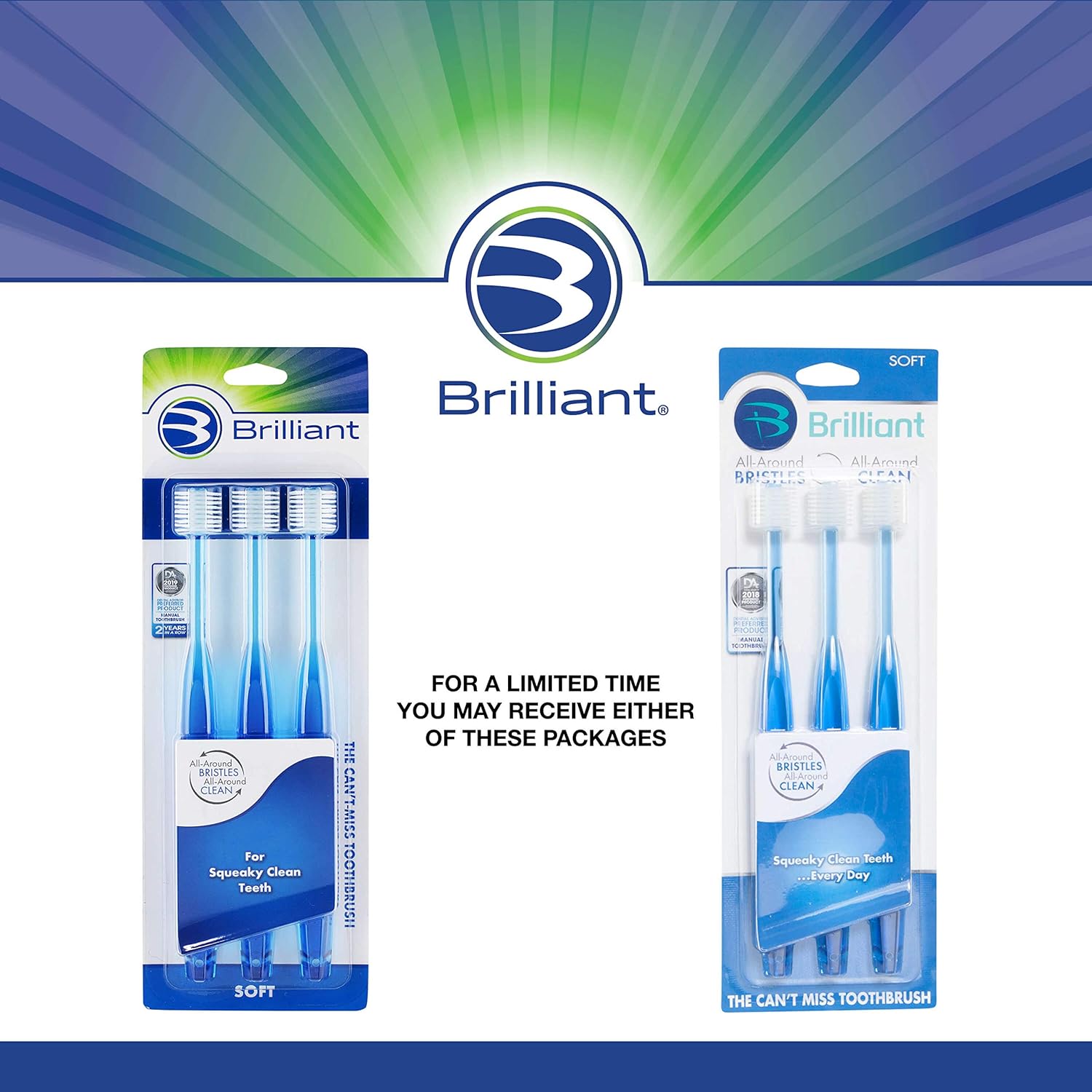 Brilliant Oral Care – Cepillo de dientes para adultos con cerdas suaves, cabeza redonda y limpieza completa para dientes y encías, colores surtidos,