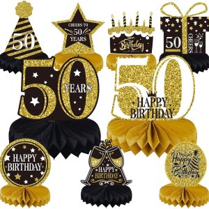 9 piezas de decoración de 50 cumpleaños para 50 años de cumpleaños centros de mesa para decoraciones de mesas, saludos a 50 de panal de abeja para 9 piezas de decoración de 50 cumpleaños para 50 años de cumpleaños centros de mesa para decoraciones de mesas, saludos a 50 de panal de abeja para