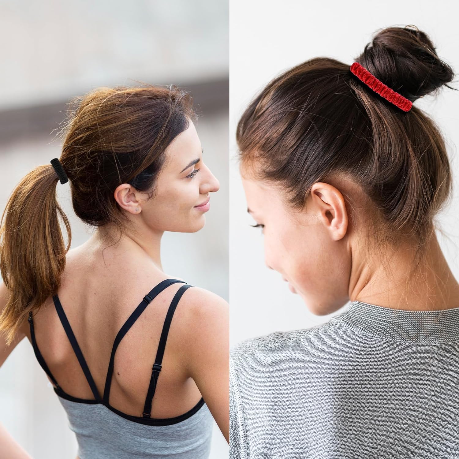 Juego de 8 piezas de coleteros de seda de morera 100% pura para mujeres y niñas, cabello rizado, grueso, fino, negro, lindo satén para dormir,