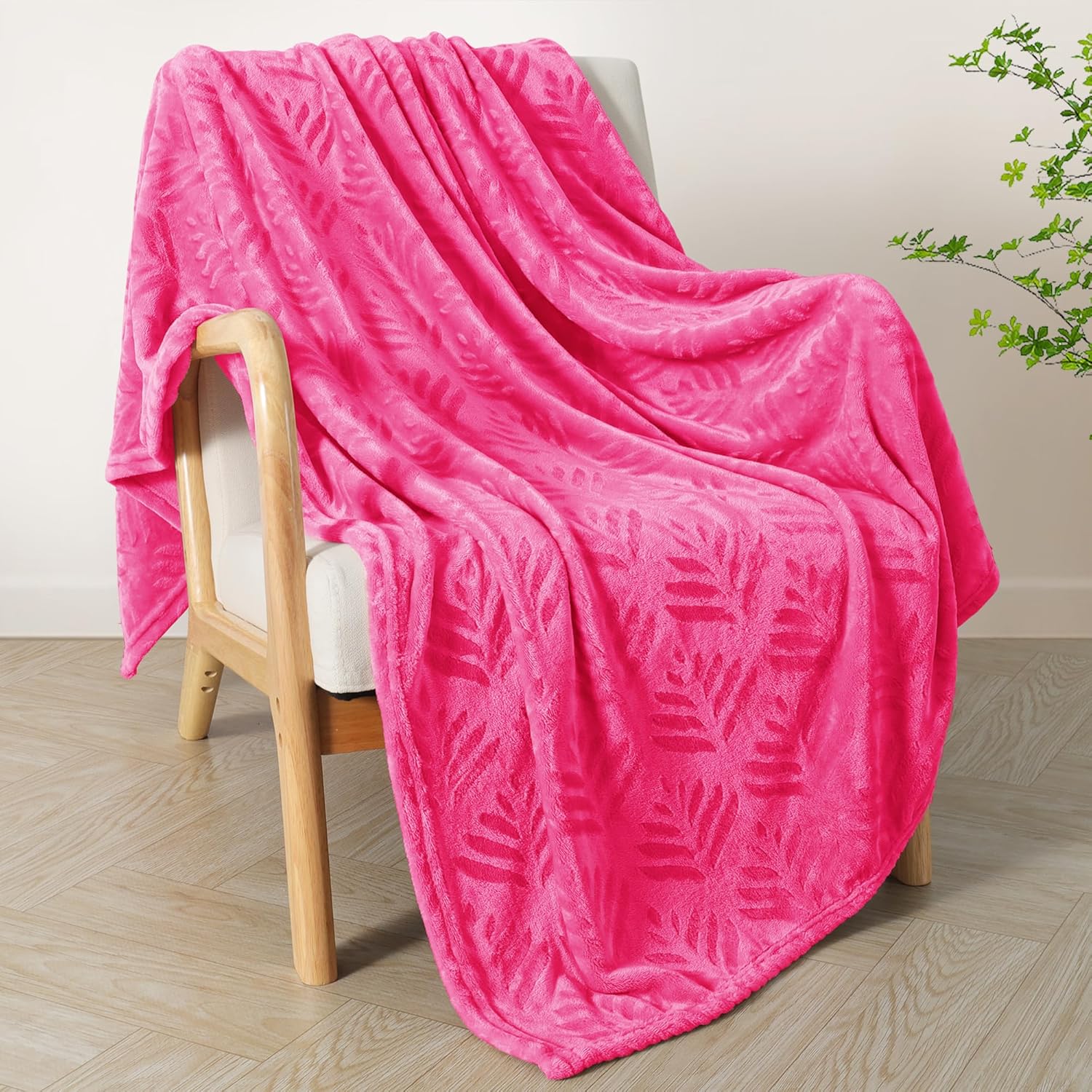 Exclusivo Mezcla Manta de vellón de tamaño Queen para cama, mantas súper suaves y acogedoras para uso durante todas las estaciones, patrón de hojas,