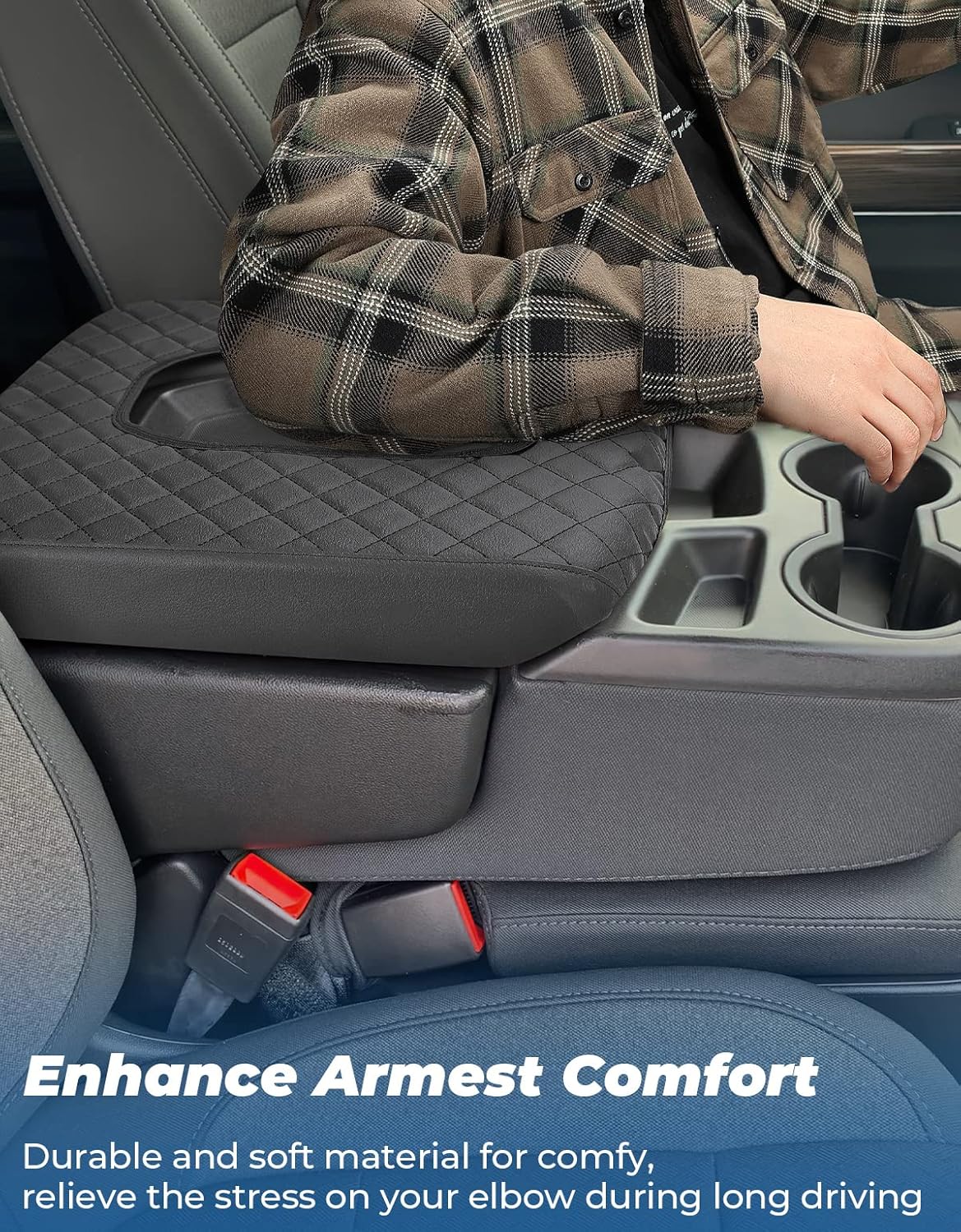 ISSYAUTO Funda de consola central compatible con Silverado Sierra Jump Seat 2019-2024 Funda de cuero para reposabrazos