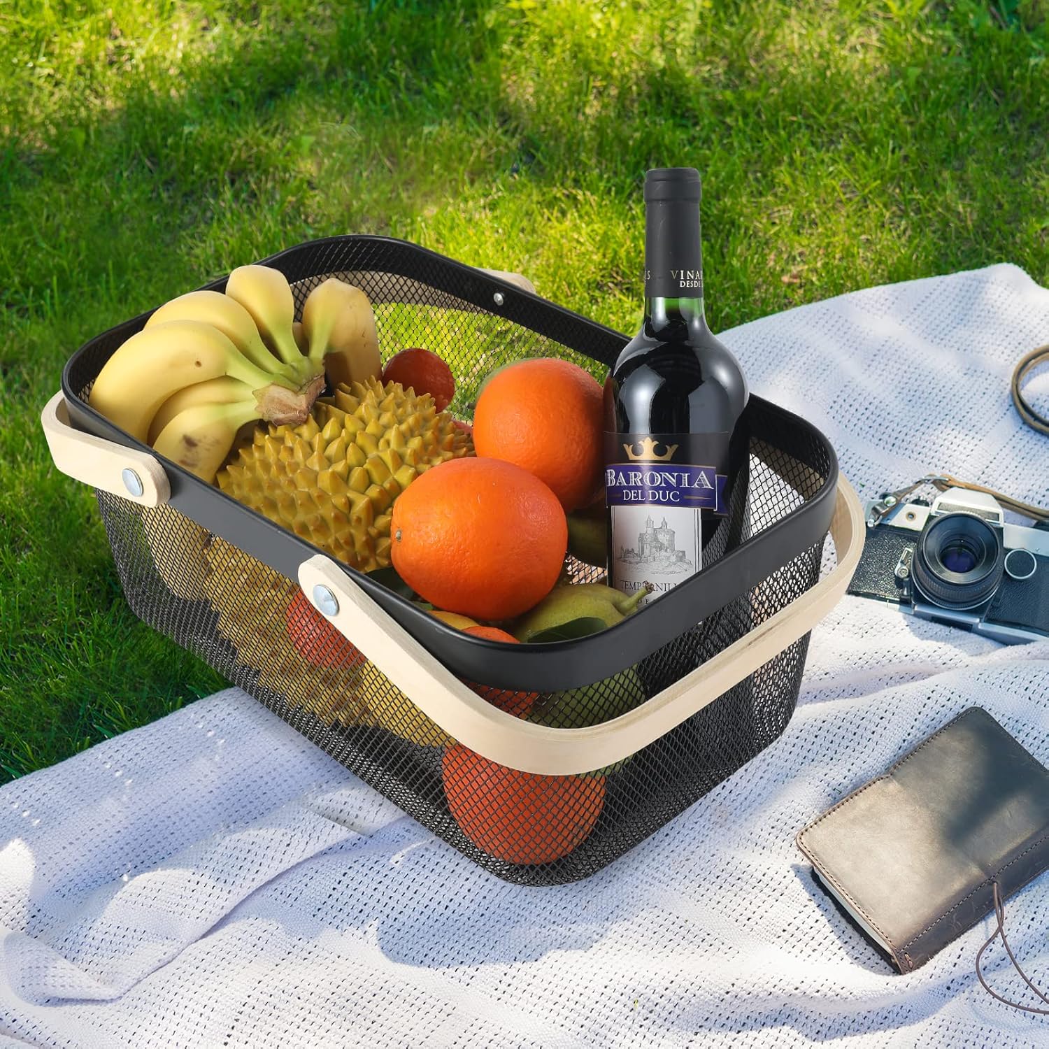 Cesta de acero de malla metálica, cesta de malla con asa, cesta organizadora de almacenamiento, cesta de frutas y verduras, soluciones para cocina,