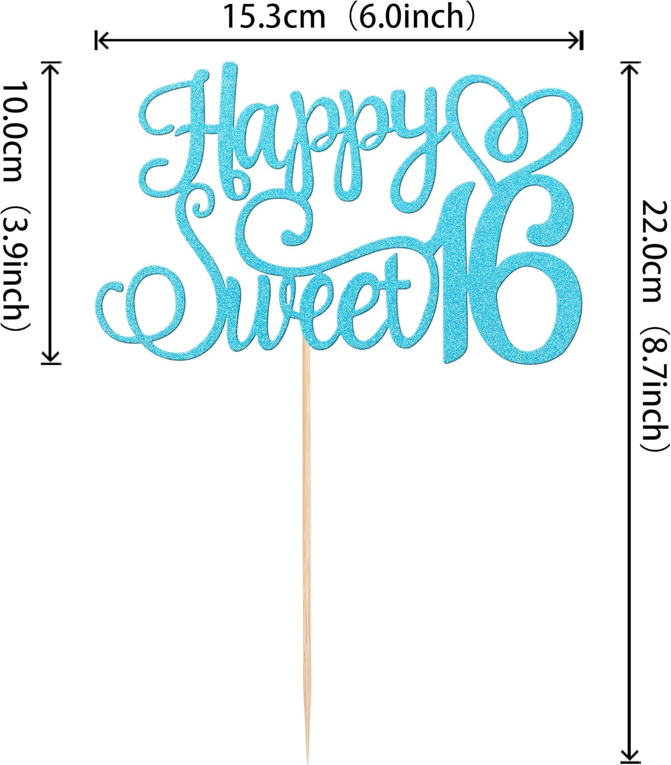 1 pieza de decoración de pastel con purpurina para cumpleaños de 16 años, decoración de pasteles para cumpleaños de 16 años, decoración de pasteles