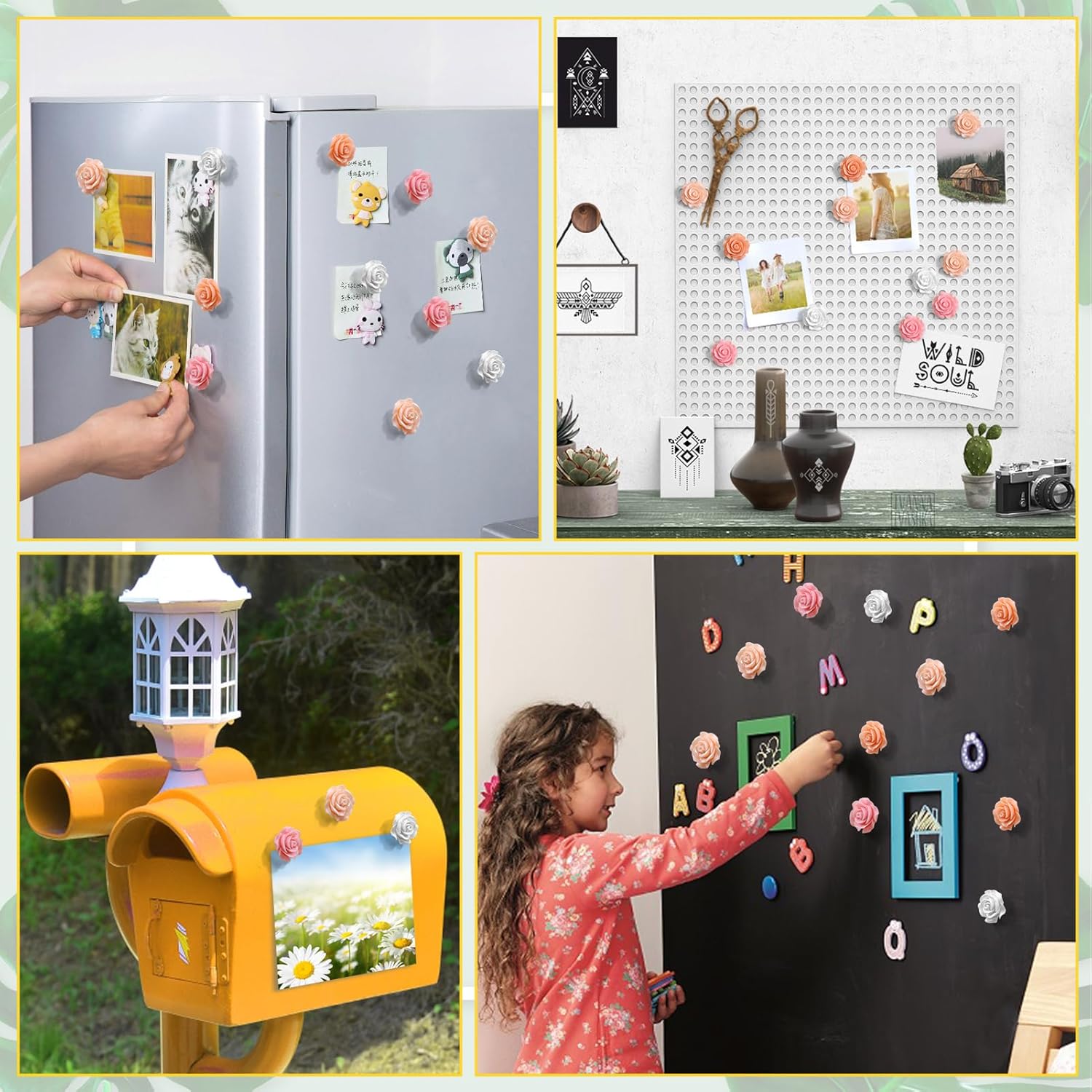 20 imanes de flores para nevera, 3D Camellia imanes para refrigerador, lindos imanes para casilleros, pizarras blancas, escuela, hogar, oficina,