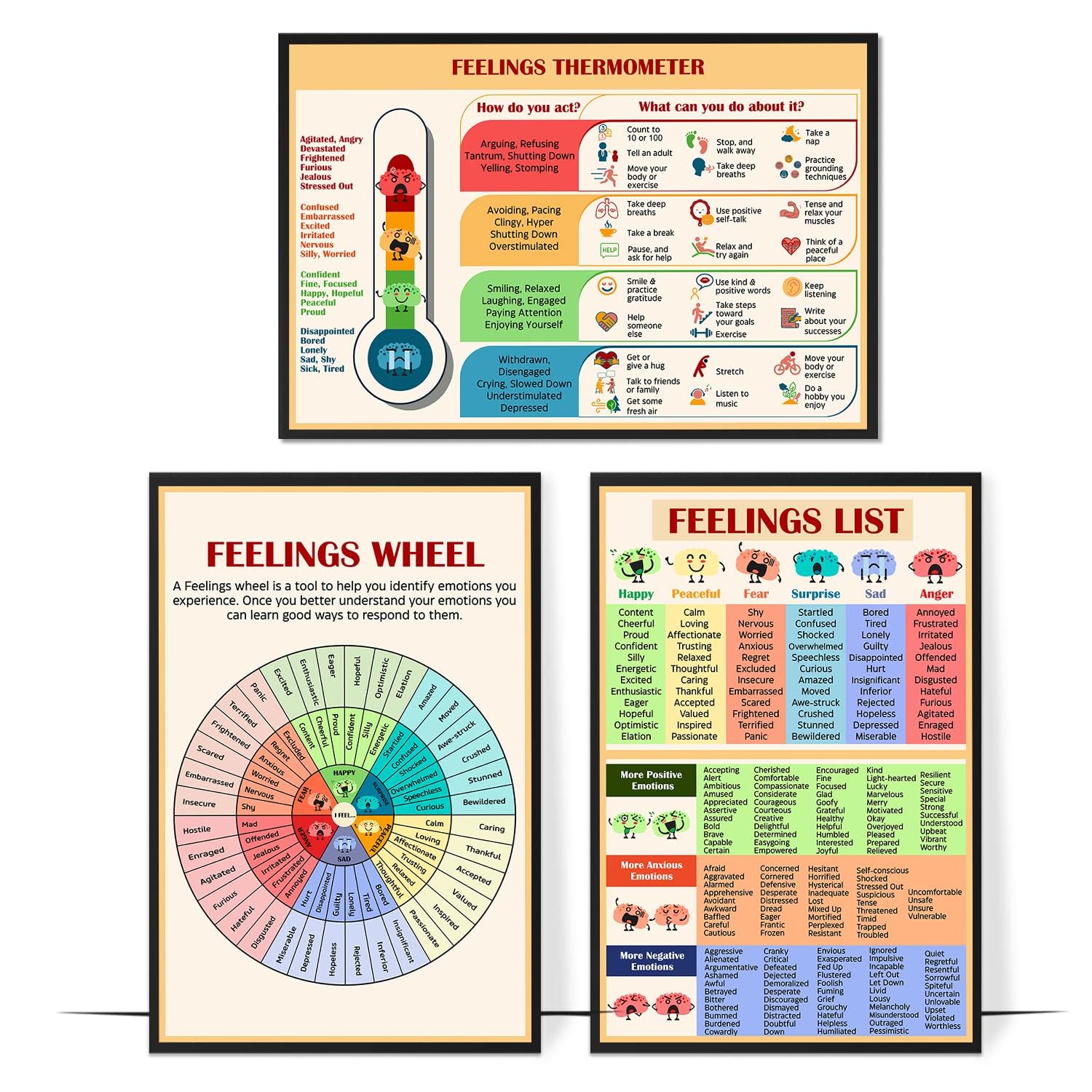 LOLUIS Mental Health Wall Decor, Therapy Therapist Counseling Office Art Print, Set of 3 Feelings & Emotions Poster (Unframed Poster16x24, 1.1