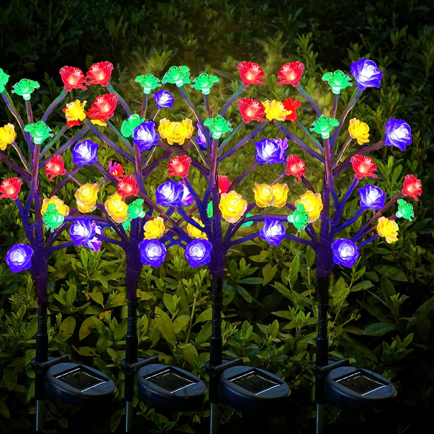 Nacolleo Luces solares de jardín al aire libre, luces solares decorativas para exteriores, decoración de jardín de flores para exteriores, paquete