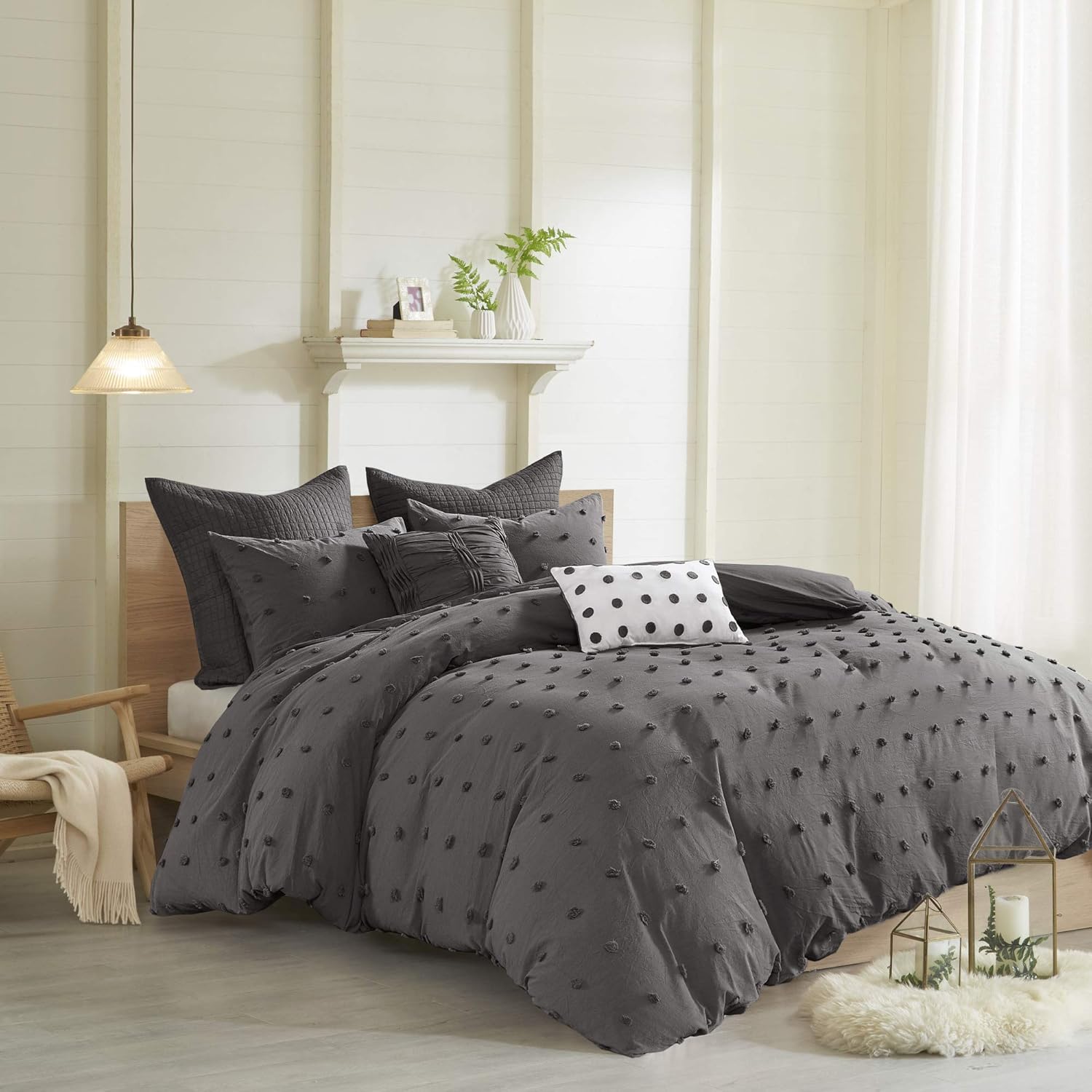 Urban Habitat – Juego de edredón 100% algodón Jacquard, cobertura de edredón para todas las estaciones chic que proporciona un acento desgastado de