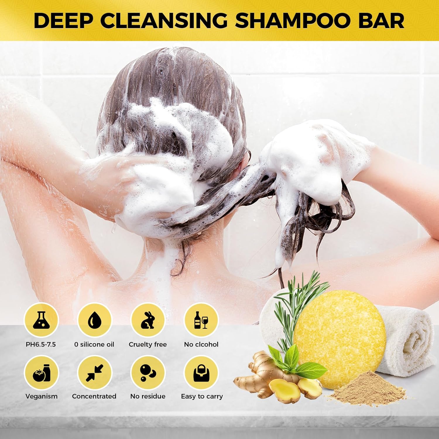 Barra de champú para el crecimiento del cabello, limpieza profunda del cuero cabelludo, masaje para el crecimiento del cabello, barra de champú