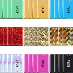 Colorido portatarjetas RFID, mangas de bloqueo RFID, fundas para tarjetas de crédito, juego de fundas RFID para tarjetas de identidad para mujeres y Colorido portatarjetas RFID, mangas de bloqueo RFID, fundas para tarjetas de crédito, juego de fundas RFID para tarjetas de identidad para mujeres y