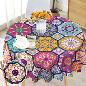 MAST DOO Mantel redondo de 60 pulgadas, mantel circular marroquí, repelente al agua, resistente a las manchas, sin arrugas, para cocina, comedor, MAST DOO Mantel redondo de 60 pulgadas, mantel circular marroquí, repelente al agua, resistente a las manchas, sin arrugas, para cocina, comedor,