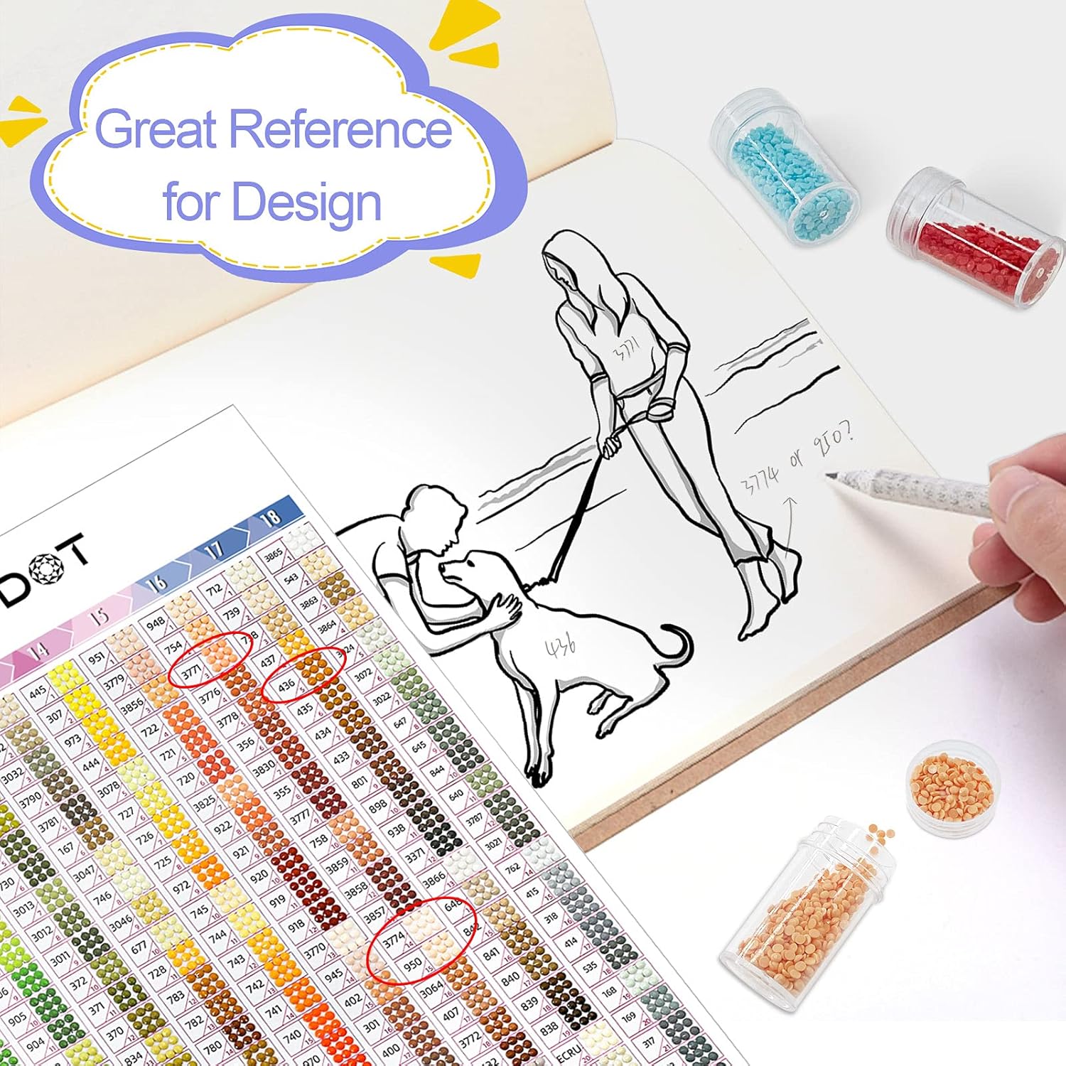 ARTDOT Tarjeta de color para kits de pintura de diamantes, herramientas de referencia de arte de diamante 5D con número DMC a juego de 445 colores