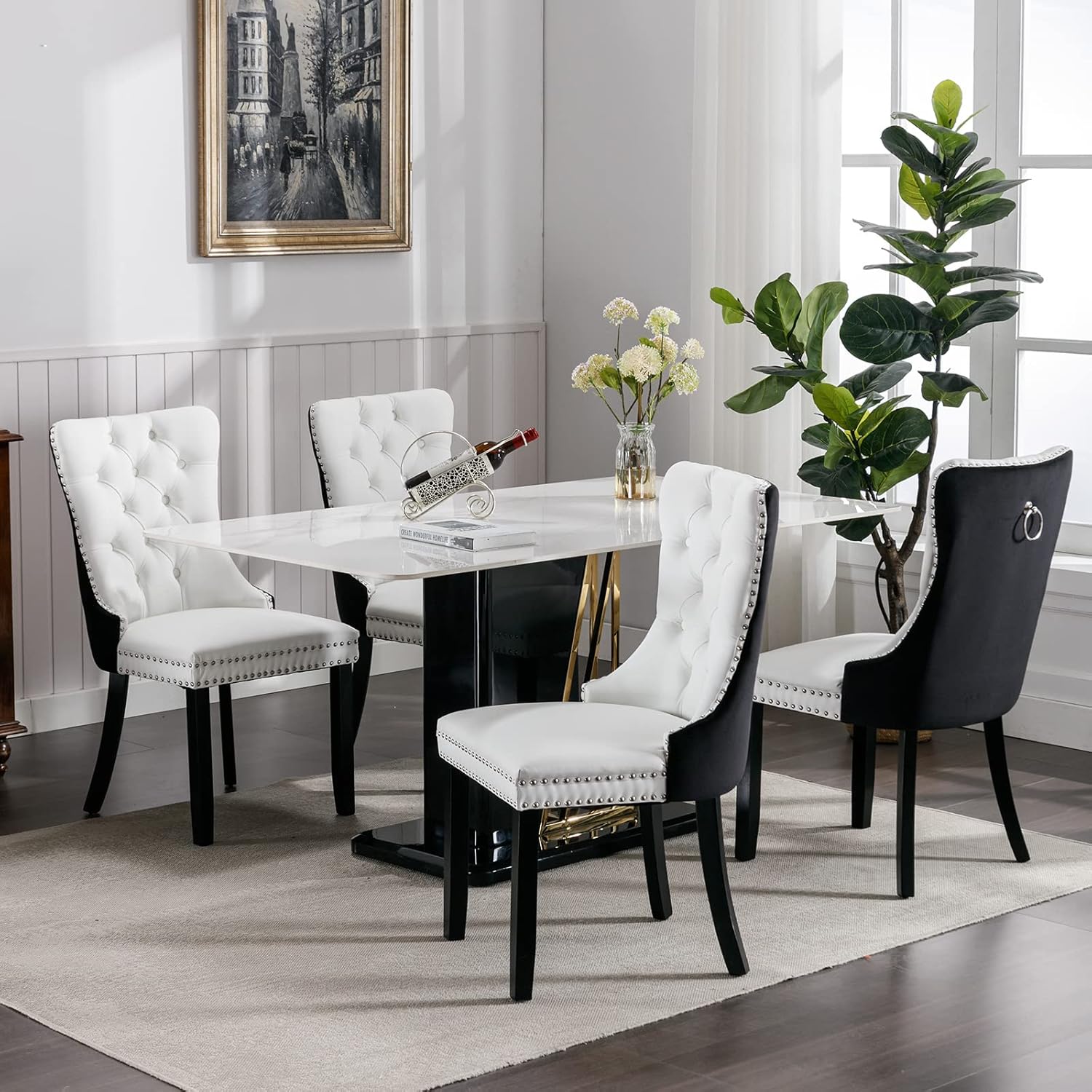 ODUSE-DAILY Juego de 2 sillas de comedor de terciopelo + poliuretano, juego de 2 sillas de cocina y comedor, sillas de comedor copetudas, tapizadas