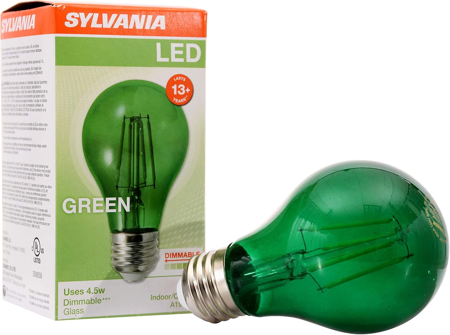 SYLVANIA Ultra LED- Bombilla de vidrio de color de filamento rojo general A19, 4.5 vatios, para decoración y detalles