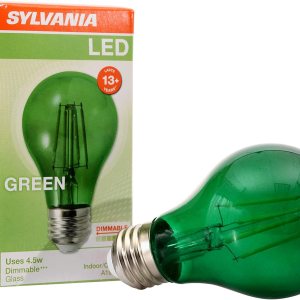 SYLVANIA Ultra LED- Bombilla de vidrio de color de filamento rojo general A19, 4.5 vatios, para decoración y detalles SYLVANIA Ultra LED- Bombilla de vidrio de color de filamento rojo general A19, 4.5 vatios, para decoración y detalles