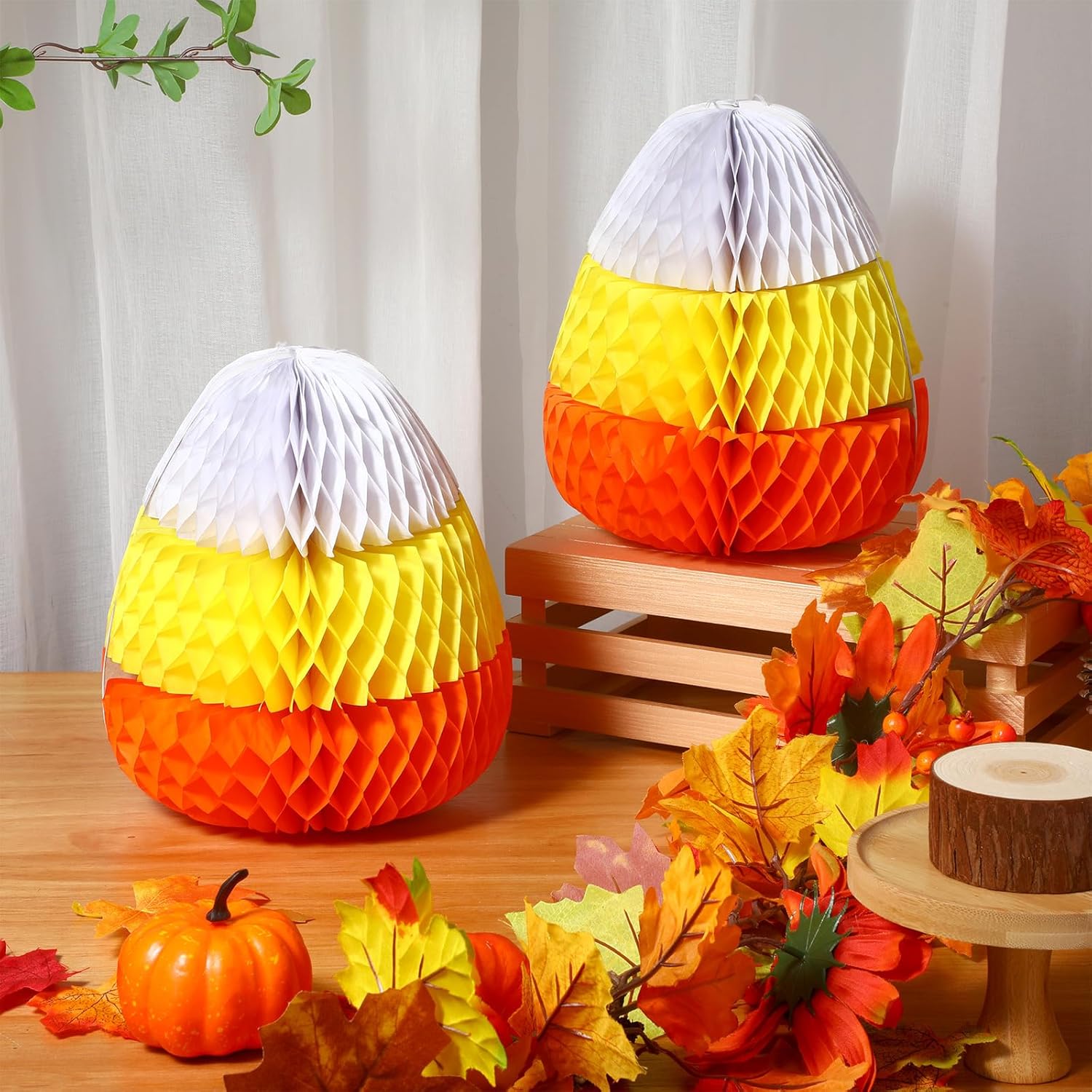 Sumind 6 piezas de decoración de nido de abeja para fiesta de Halloween, lindo centro de mesa de maíz de caramelo, adornos de Halloween, decoración