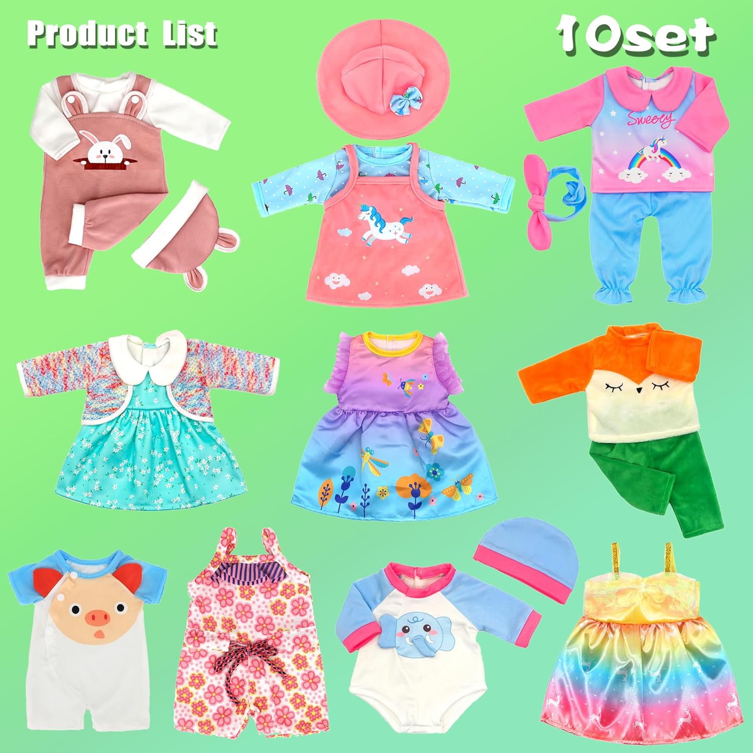 10 juegos de ropa y accesorios para muñecas de bebé de 14 a 16 pulgadas, muñecas recién nacidas de 16.9 in, muñecas de 15 pulgadas, muñecas de 18