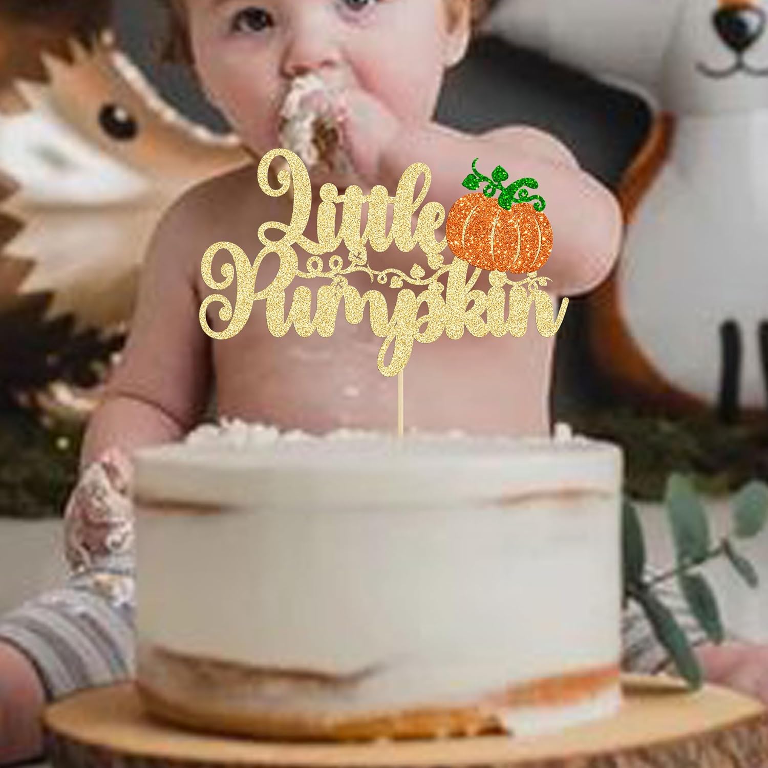 1 decoración de pastel de calabaza naranja con purpurina para niños, decoración de pastel de baby shower, temática de otoño, baby shower, niños y