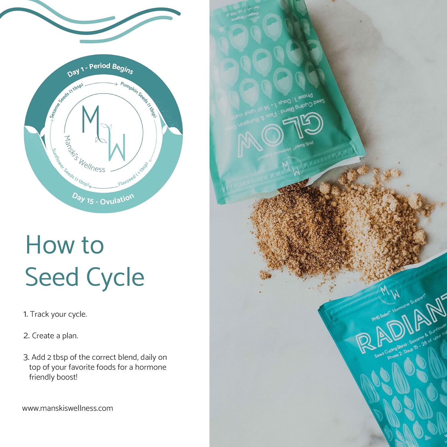 Manski’s Wellness Kit de ciclo de semillas radiantes y resplandecientes  Apoyo para el síndrome premenstrual  Ciclismo de semillas orgánicas