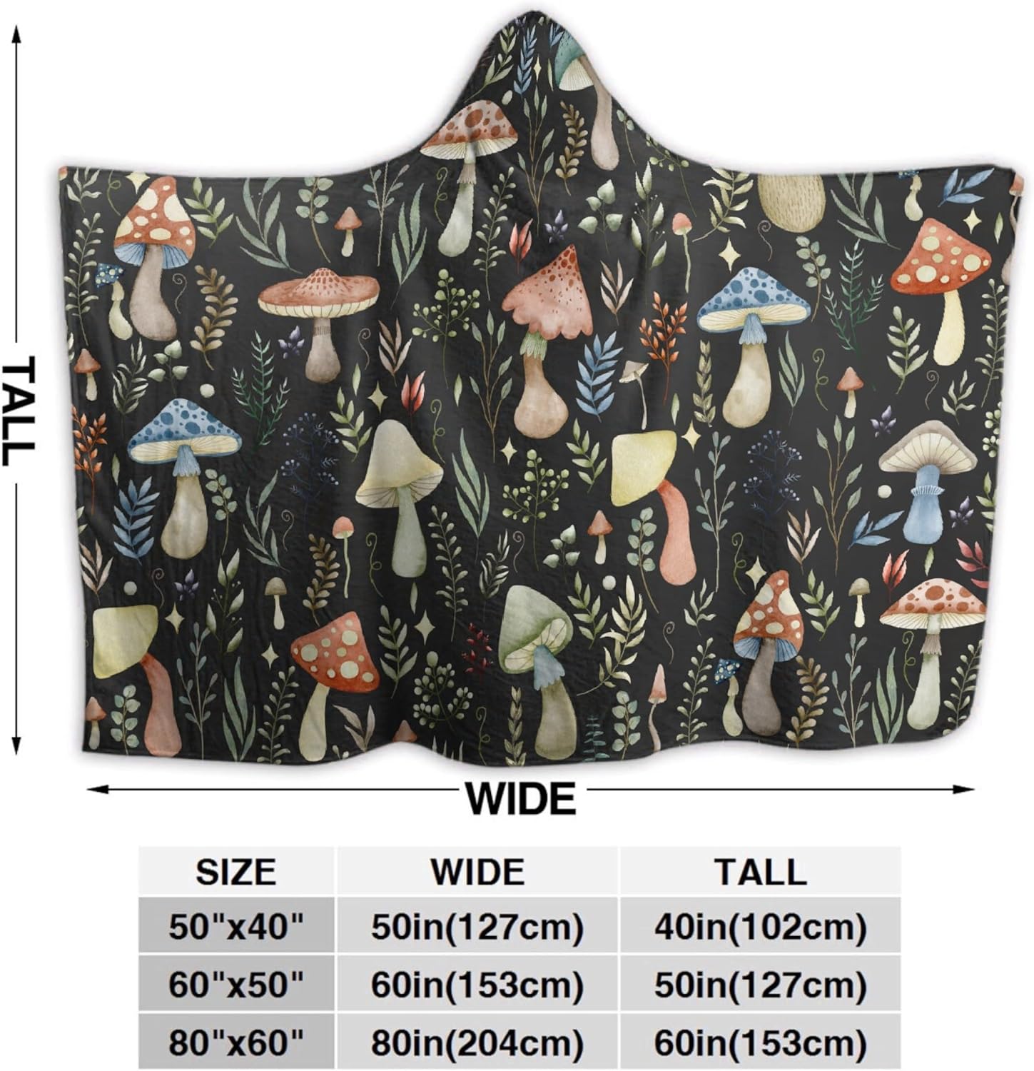 Manta con capucha de hongos, regalos para mujeres, manta de franela de vellón suave con hongos, manta para todas las estaciones, mantas decorativas