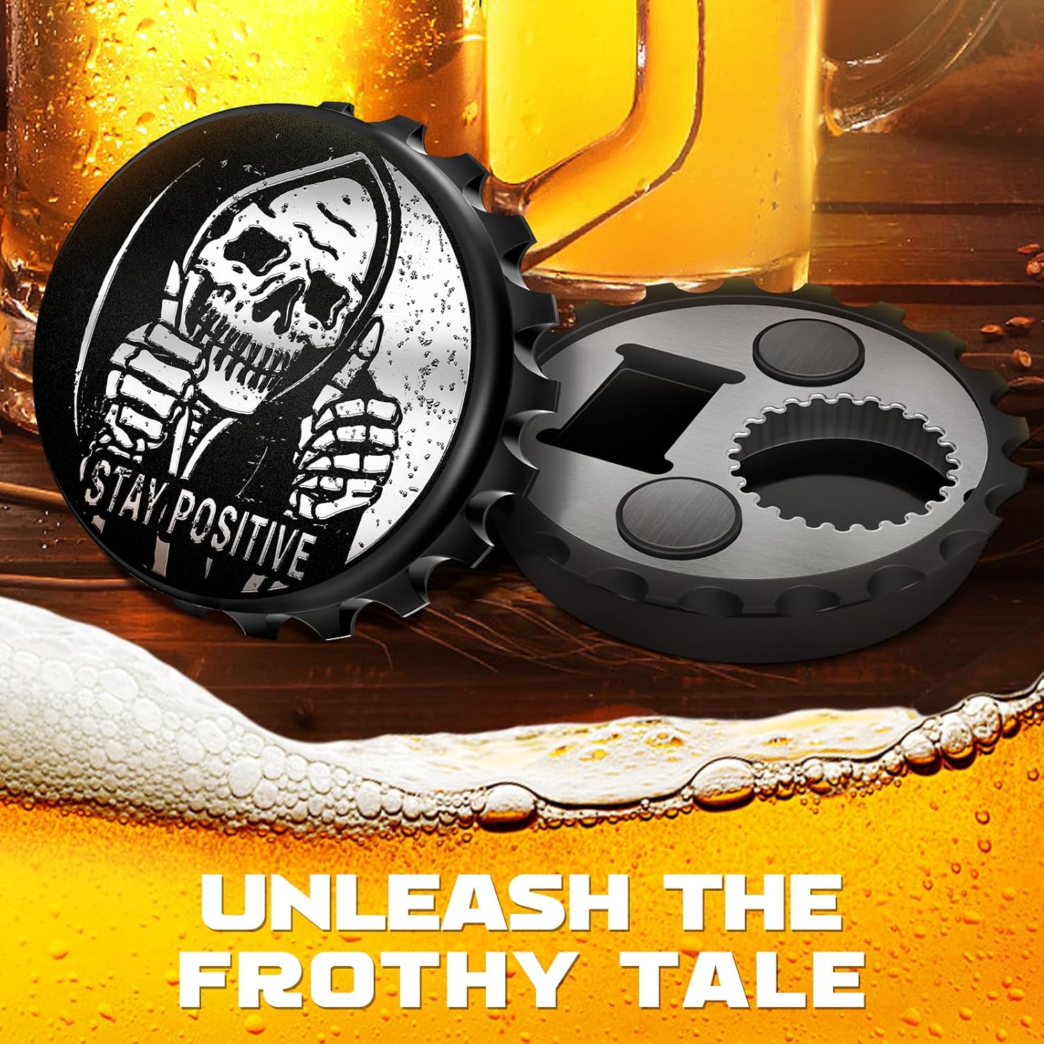 Buleens Abrebotellas magnético para nevera, lindo y divertido diseño de cerveza para refrigerador con calcomanía de esqueleto de calavera para