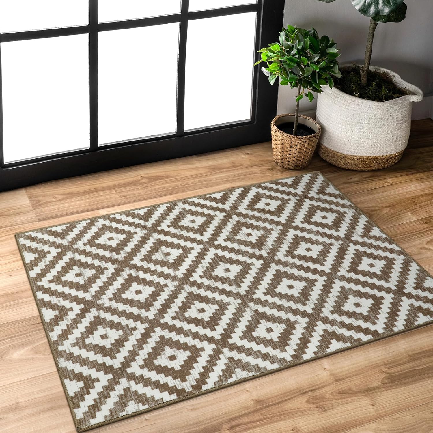 Lahome Alfombras de baño pequeñas de 2 x 3 pulgadas, alfombra de entrada lavable, diseño geométrico marroquí, azteca, suave, antideslizante, no se