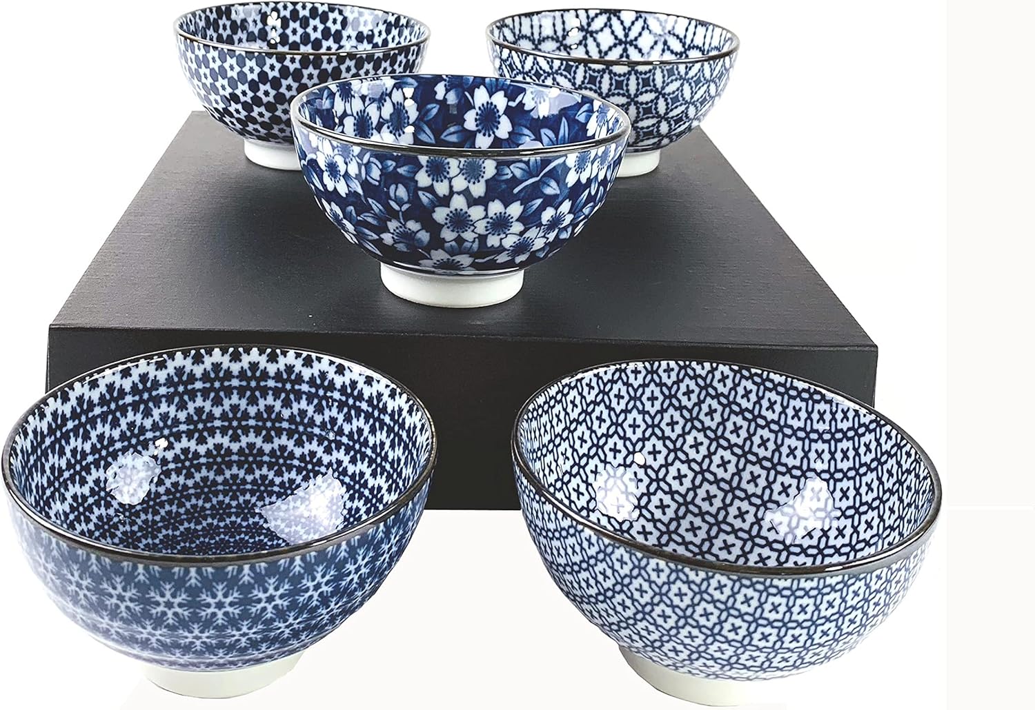 JapanBargain 4686 – Juego de 5 cuencos de arroz de porcelana japonesa, cuencos de sopa Miso con patrón tradicional de inspiración japonesa, ensalada