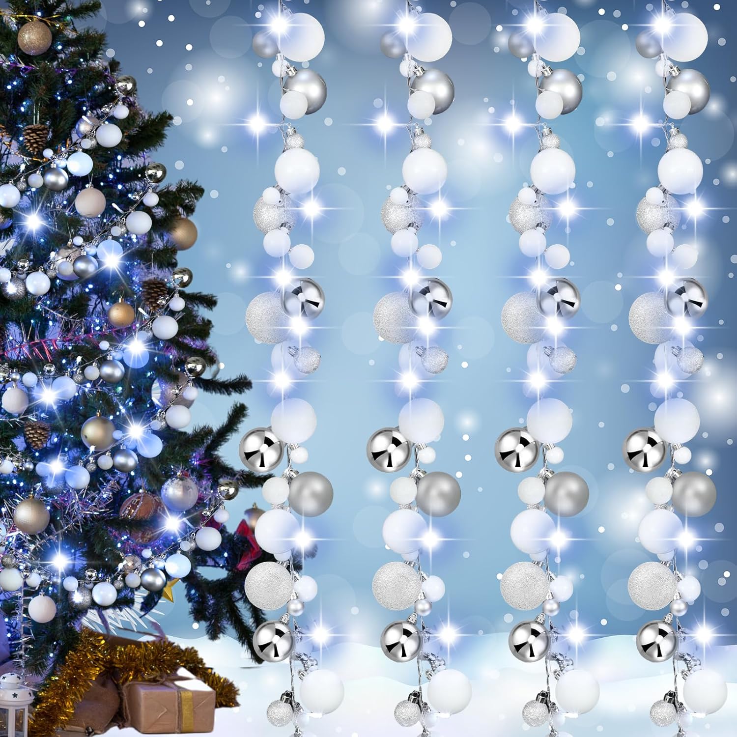 Guirnalda de bolas de Navidad de 6 pies con luces LED, guirnalda de bombillas iluminadas de Navidad, decoración de bolas de árbol de Navidad,