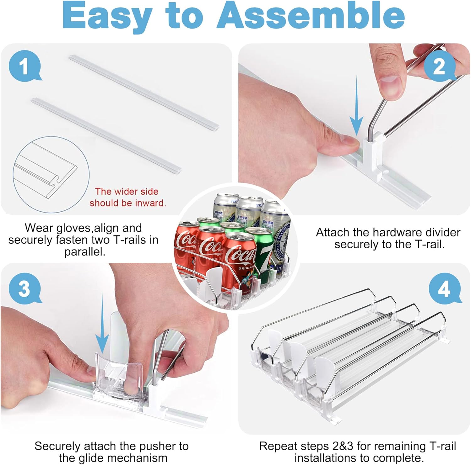 Dispensador de latas de soda para refrigerador, estante deslizante de ancho ajustable, organizador de bebidas para refrigerador, gran capacidad de