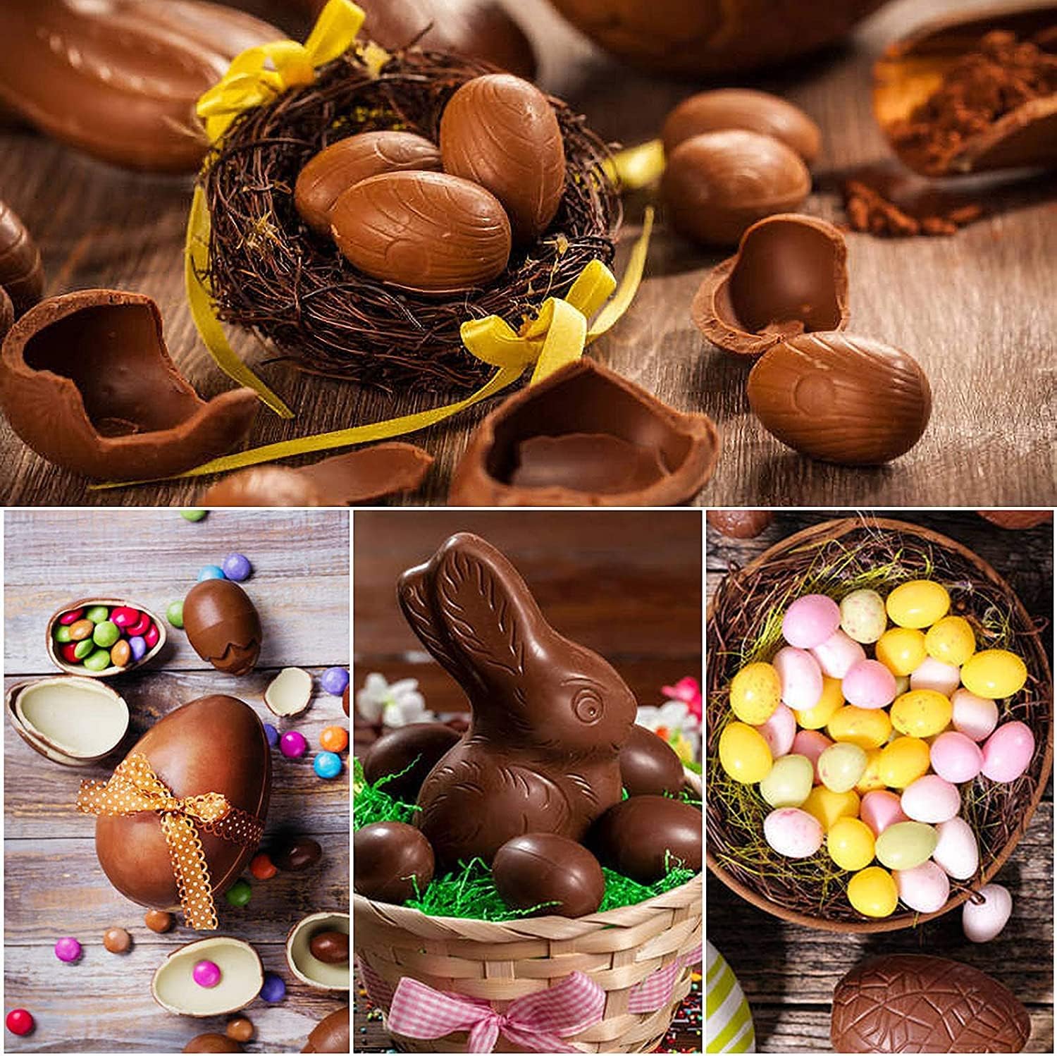 Paquete de 2 moldes de chocolate para huevos de Pascua, molde de silicona para hornear, hacer pequeños suministros de decoración de pasteles de