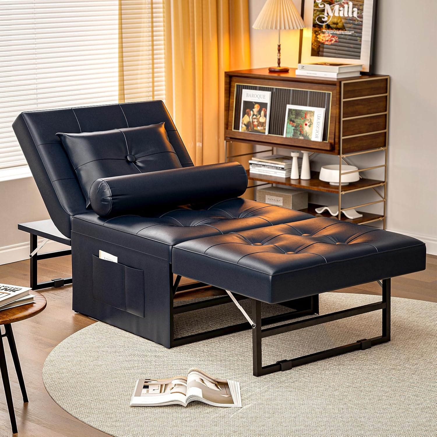 Sofá cama de piel sintética, silla convertible 4 en 1, cama otomana plegable multifunción con respaldo ajustable para sala de estar, apartamento y