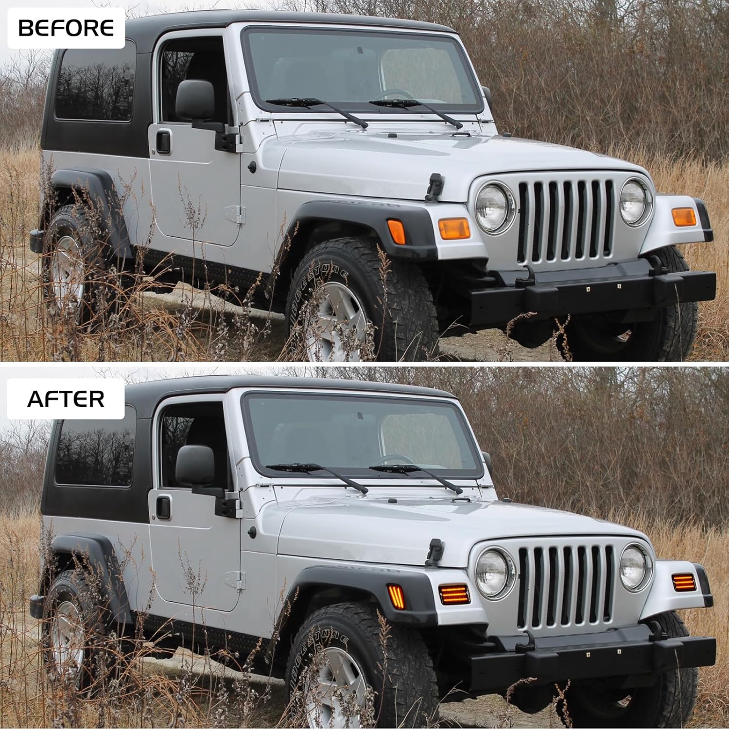 Switchback – Señales de giro LED secuenciales ámbar para parachoques delantero, luz blanca DRL lateral para Jeep Wrangler TJ 1997-2006, 4 luces de